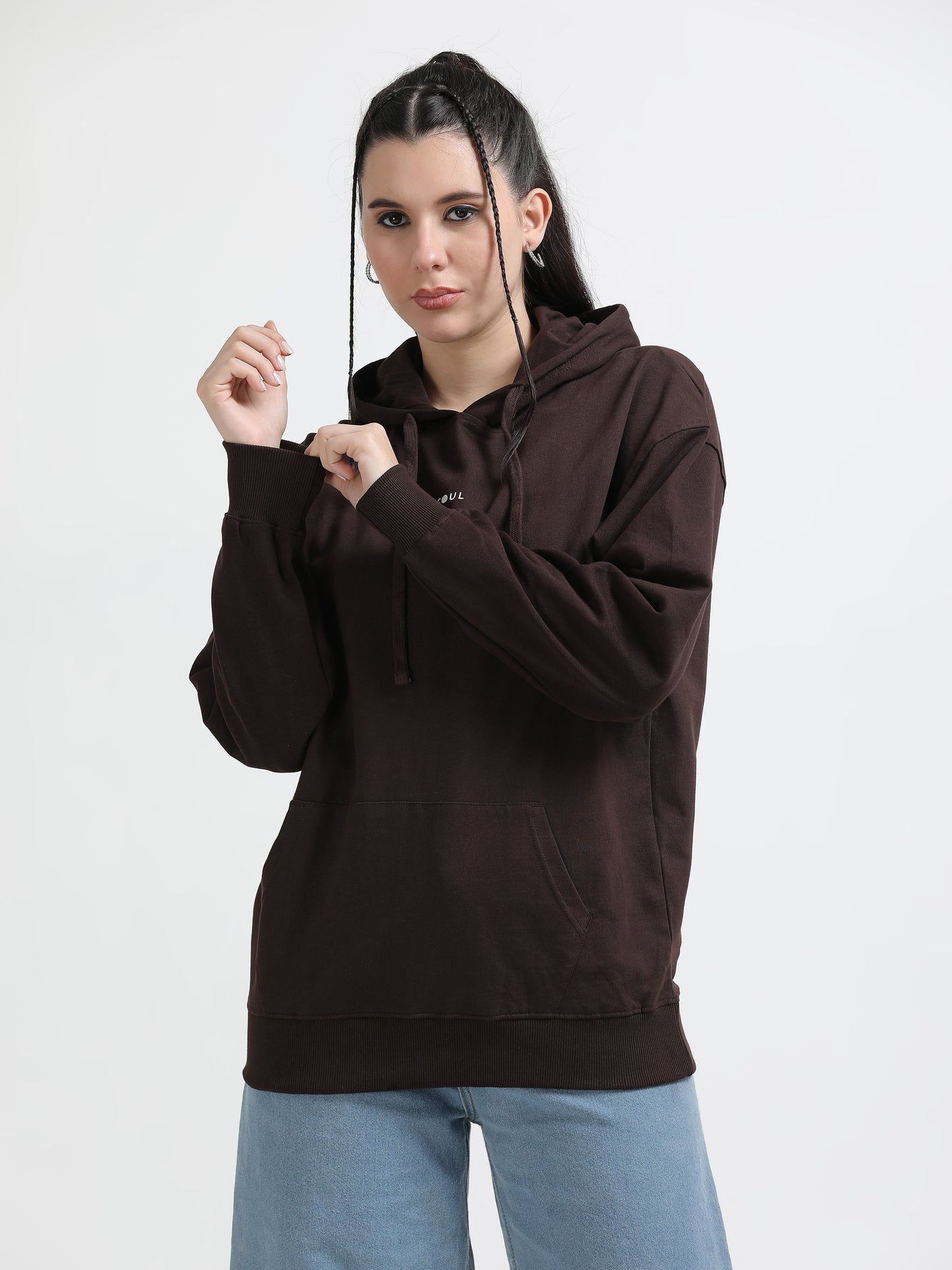 Women Oversized Hoodie Pure Cotton, Brown SILISOUL