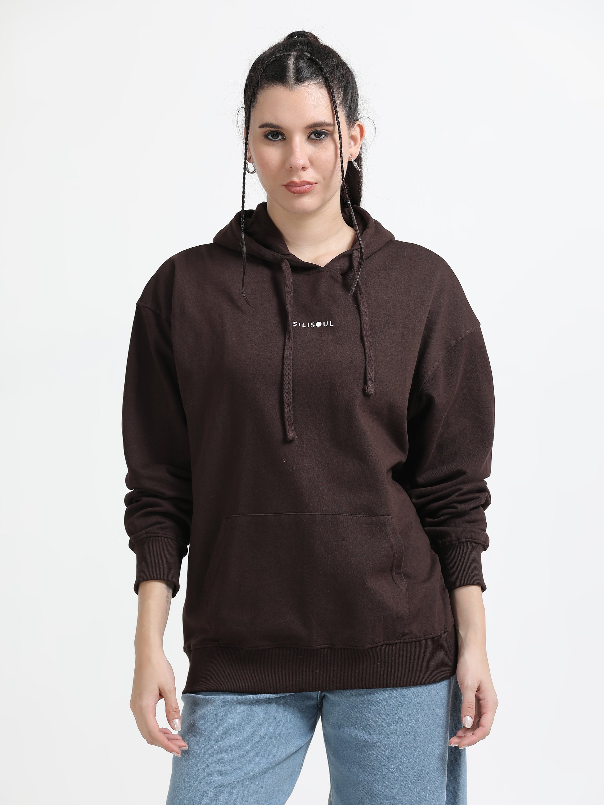 Women Oversized Hoodie Pure Cotton, Brown SILISOUL