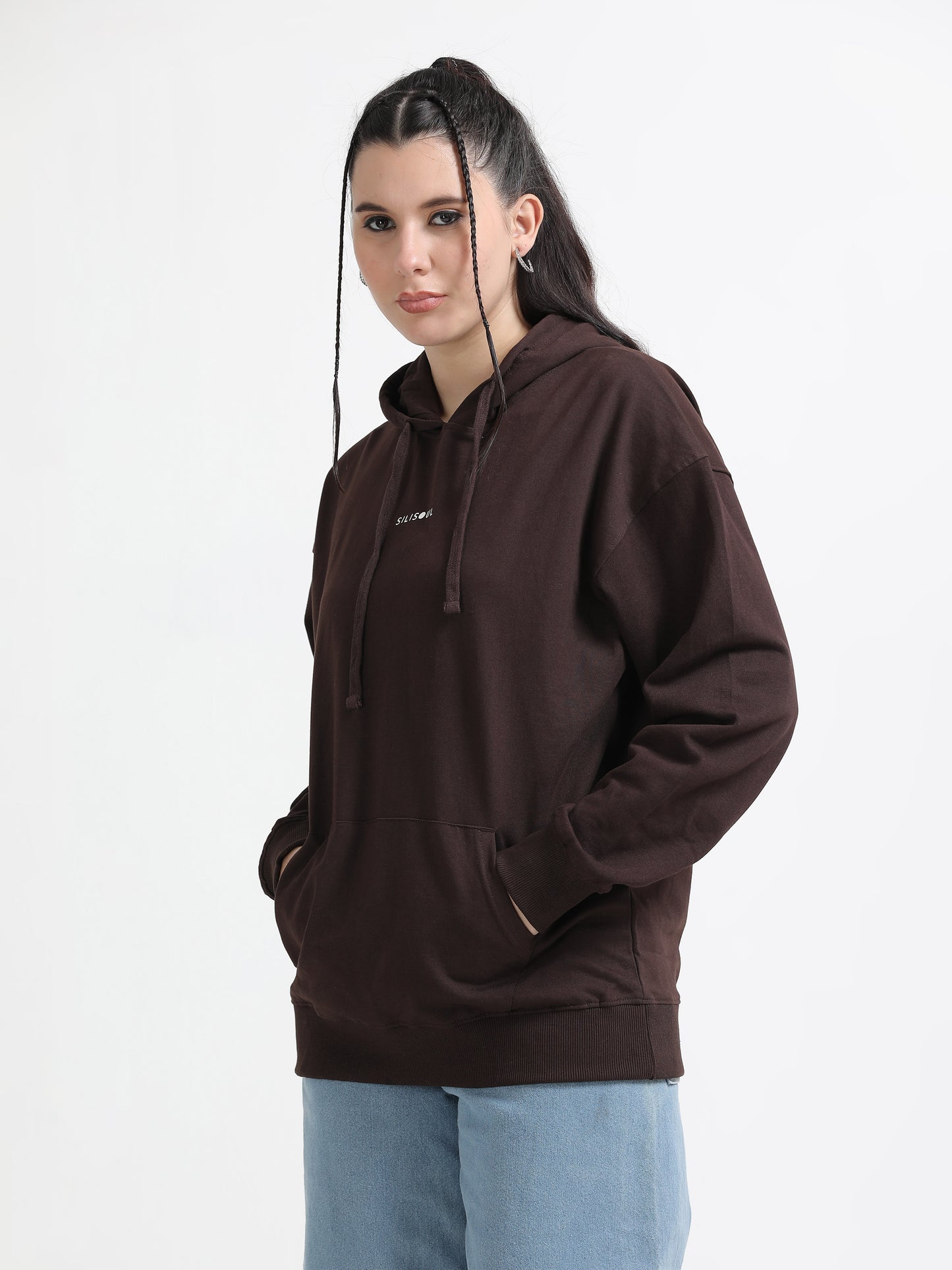 Women Oversized Hoodie Pure Cotton, Brown SILISOUL