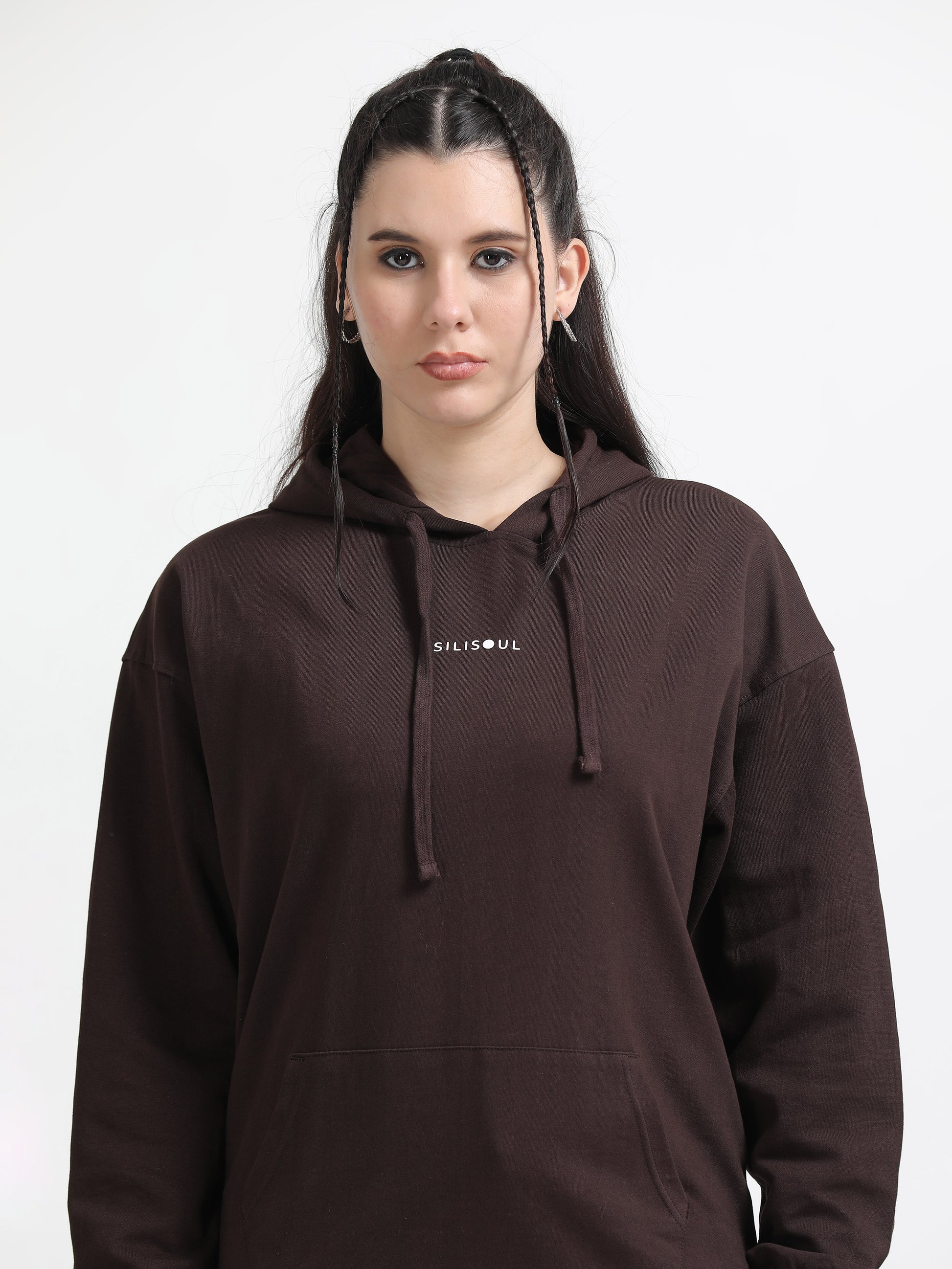 Women Oversized Hoodie Pure Cotton, Brown SILISOUL