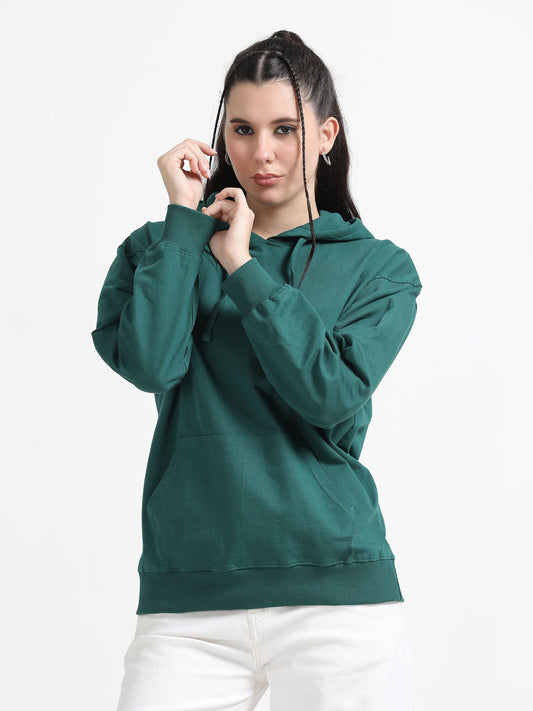 Women Oversized Hoodie Pure Cotton, Green SILISOUL