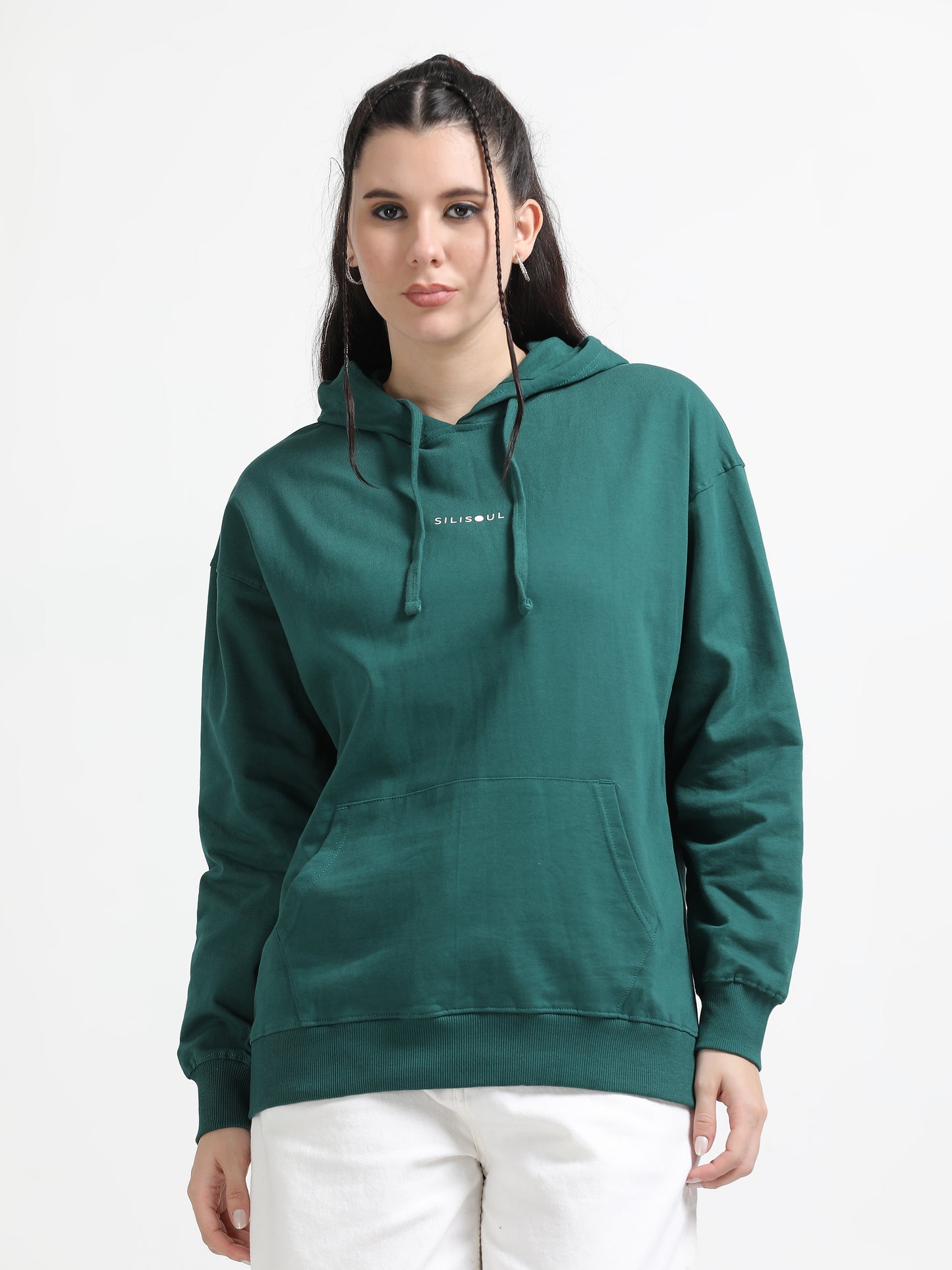 Women Oversized Hoodie Pure Cotton, Green SILISOUL