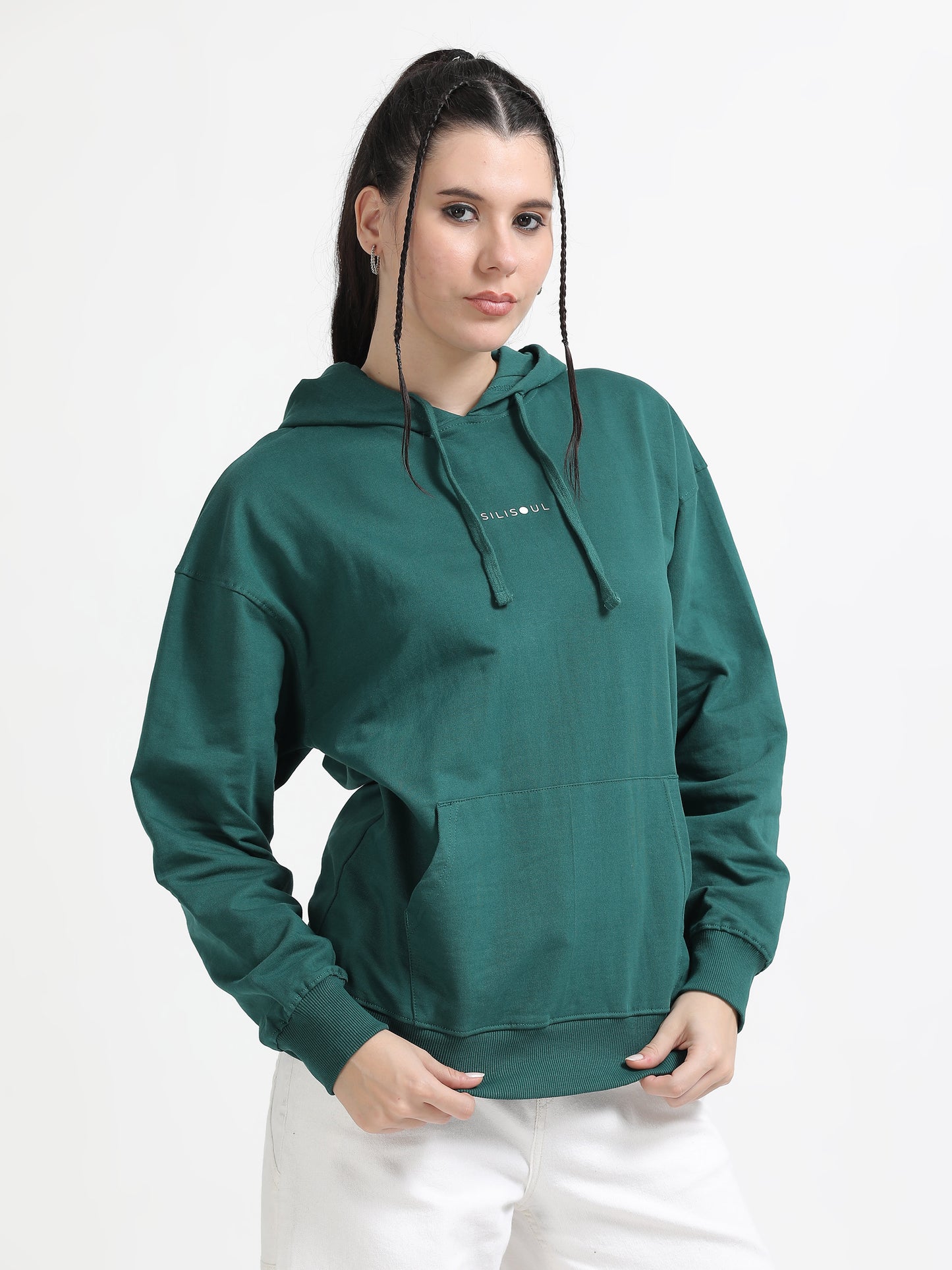 Women Oversized Hoodie Pure Cotton, Green SILISOUL