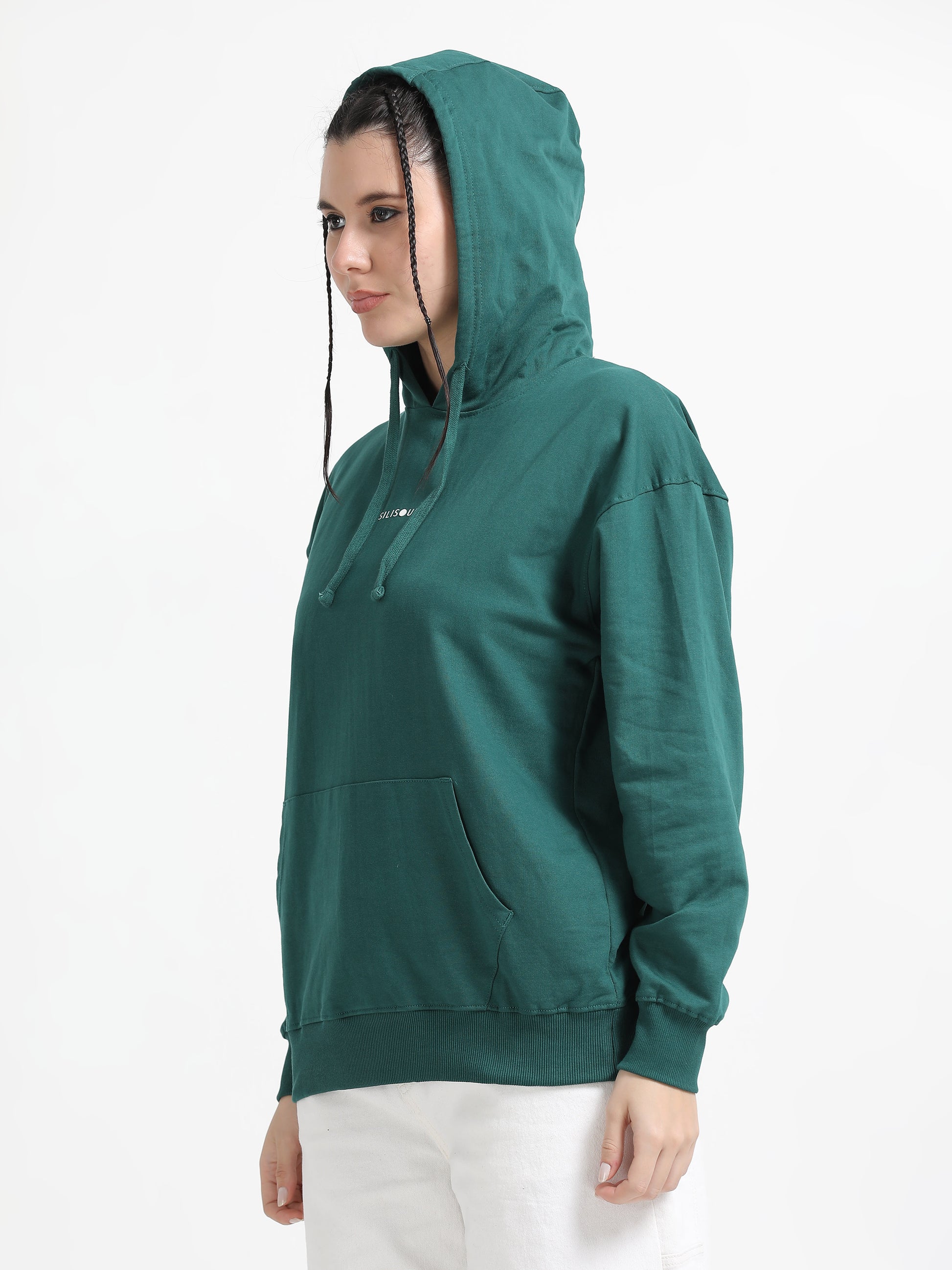 Women Oversized Hoodie Pure Cotton, Green SILISOUL