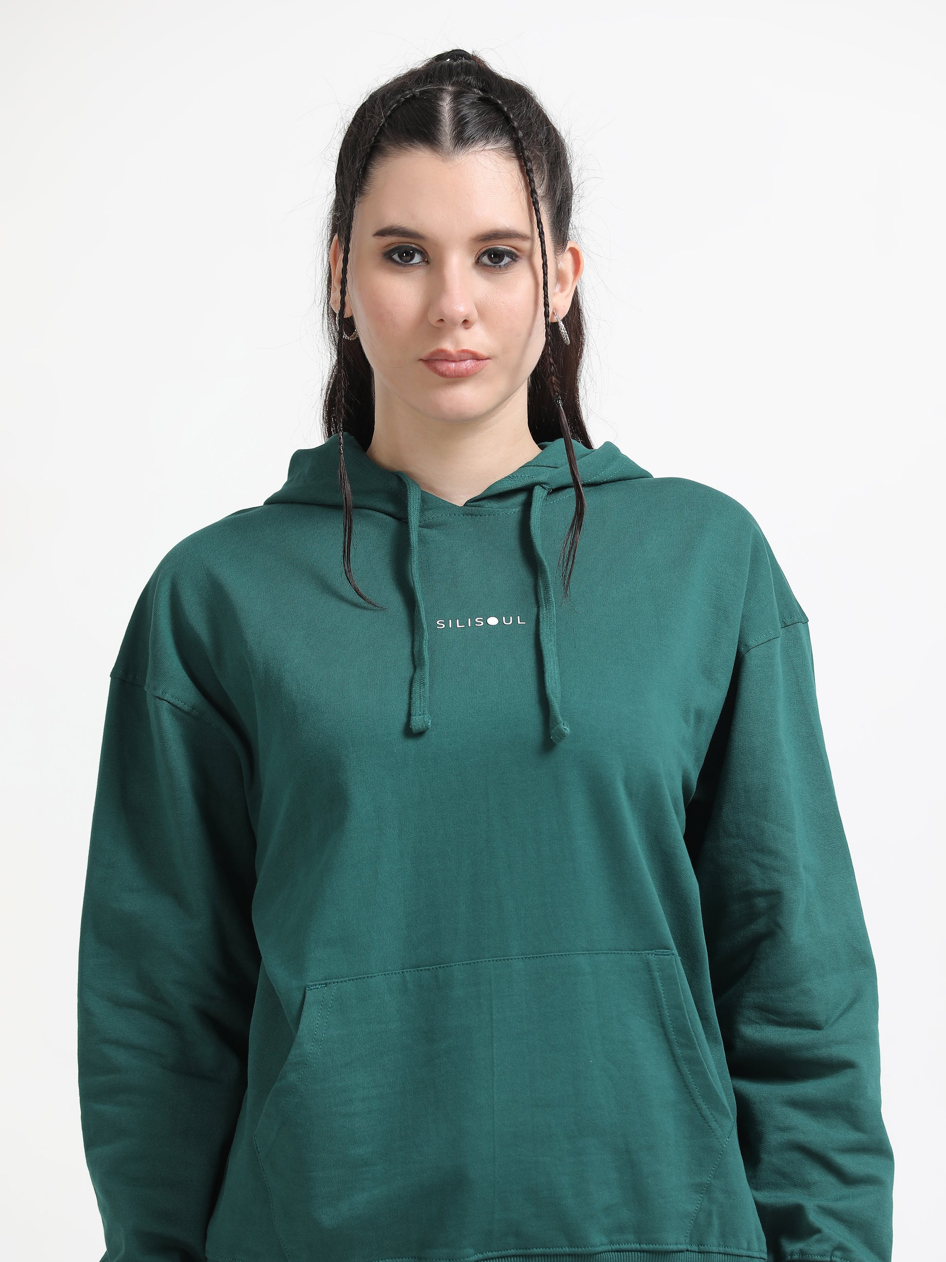 Women Oversized Hoodie Pure Cotton, Green SILISOUL