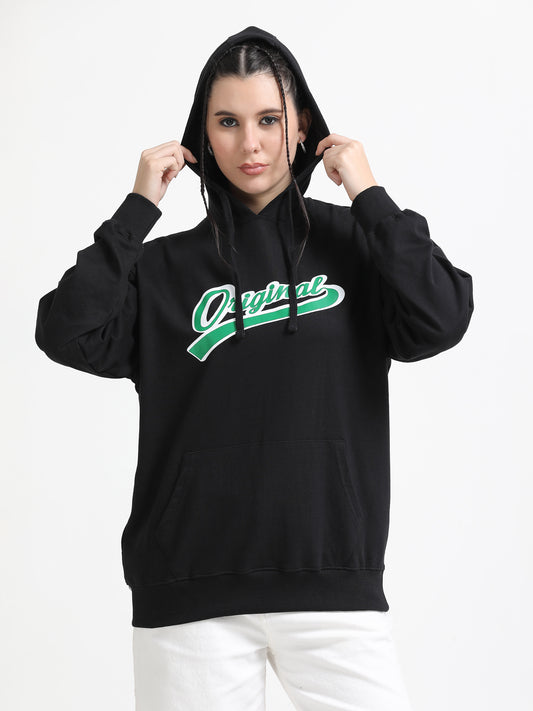 Women Oversized Hoodie Pure Cotton, Black SILISOUL