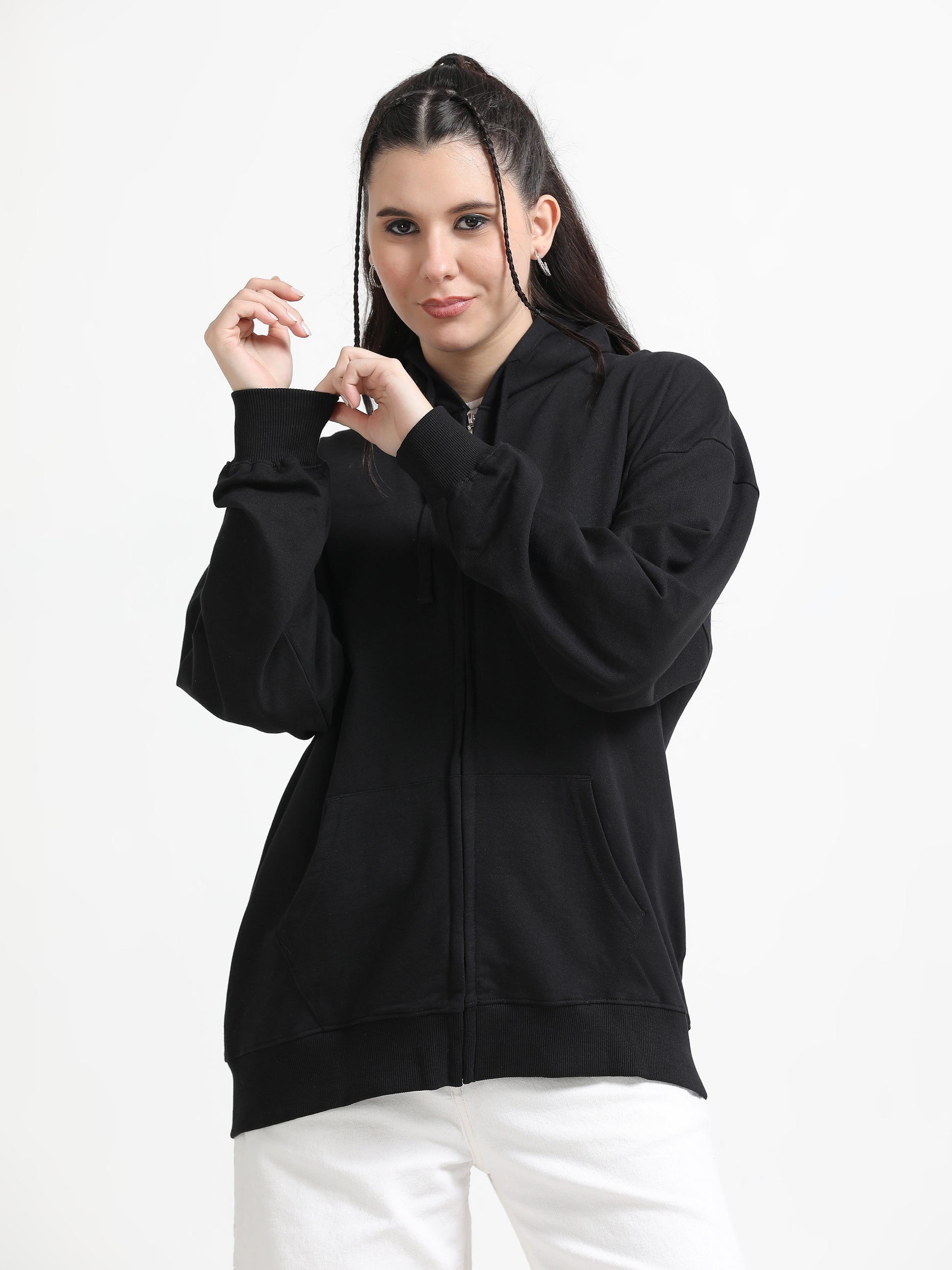 Women Oversized Hoodie Pure Cotton, Black SILISOUL