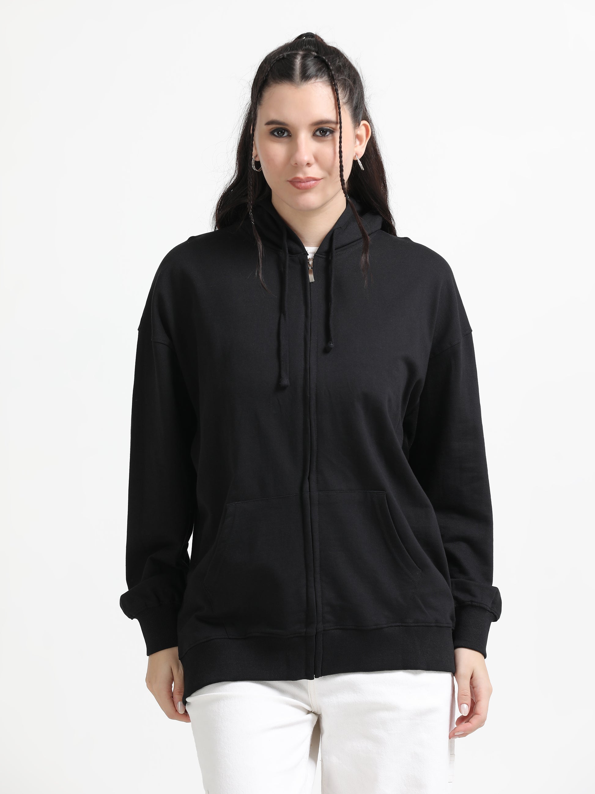 Women Oversized Hoodie Pure Cotton, Black SILISOUL