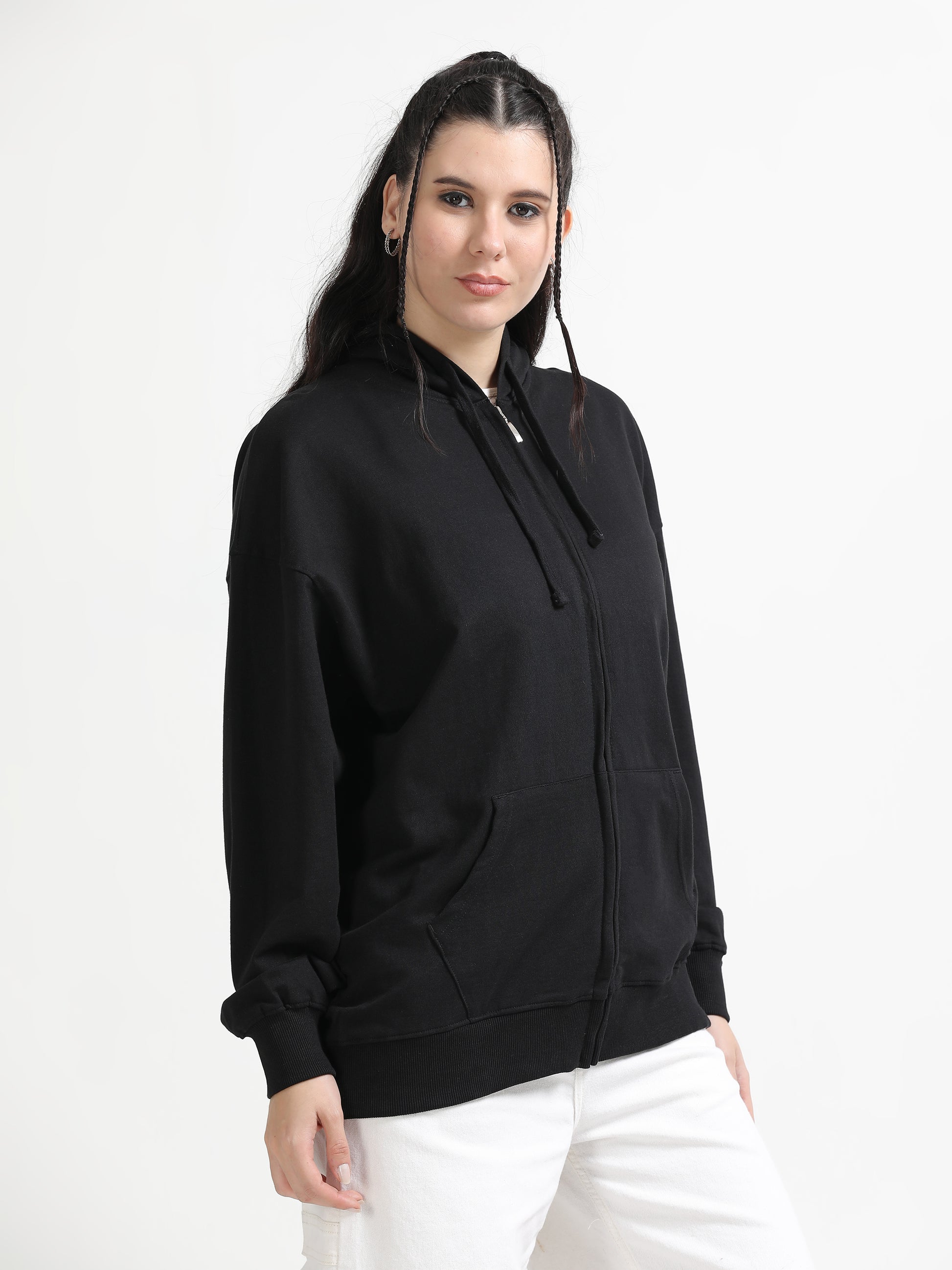 Women Oversized Hoodie Pure Cotton, Black SILISOUL