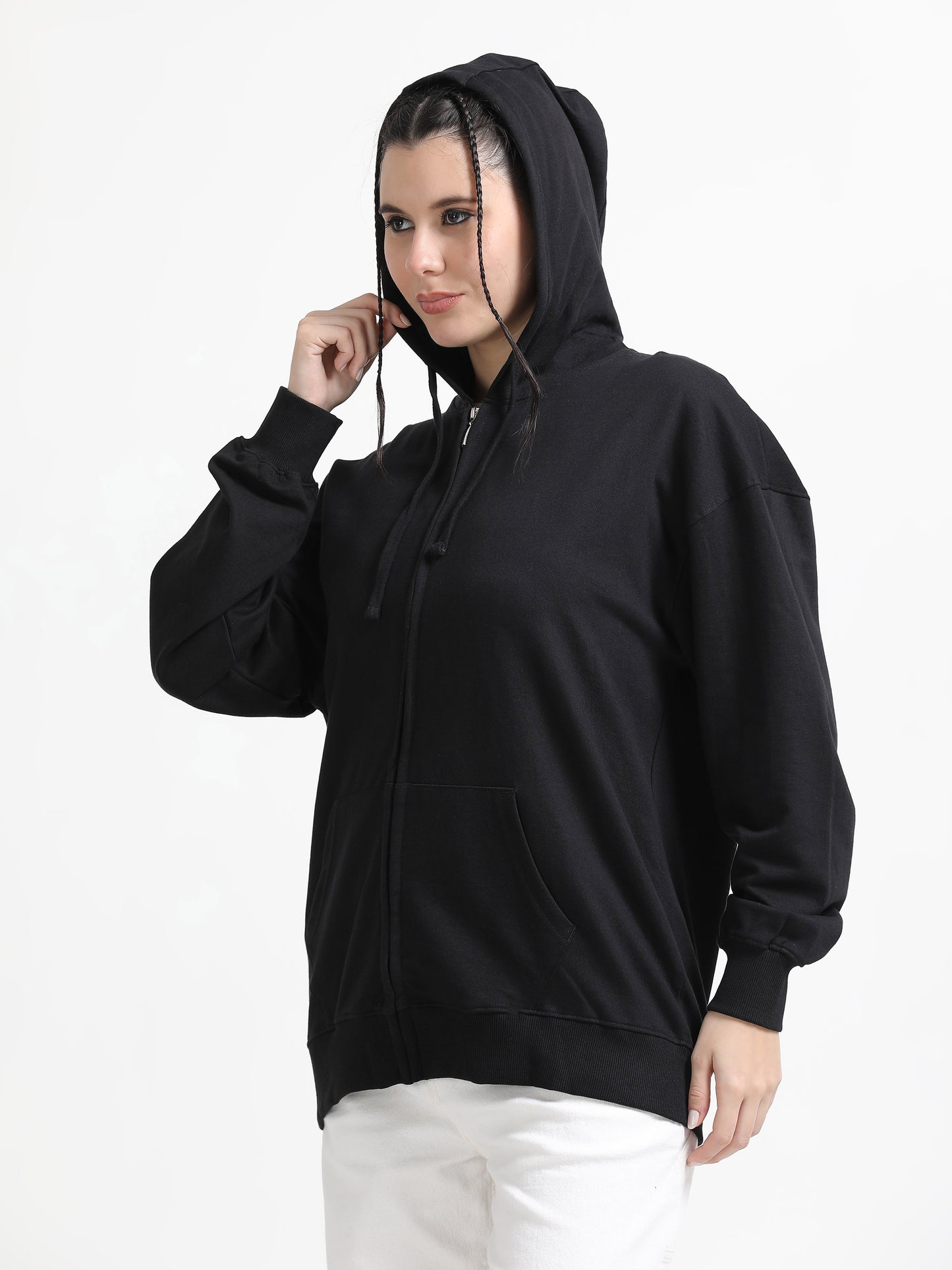 Women Oversized Hoodie Pure Cotton, Black SILISOUL