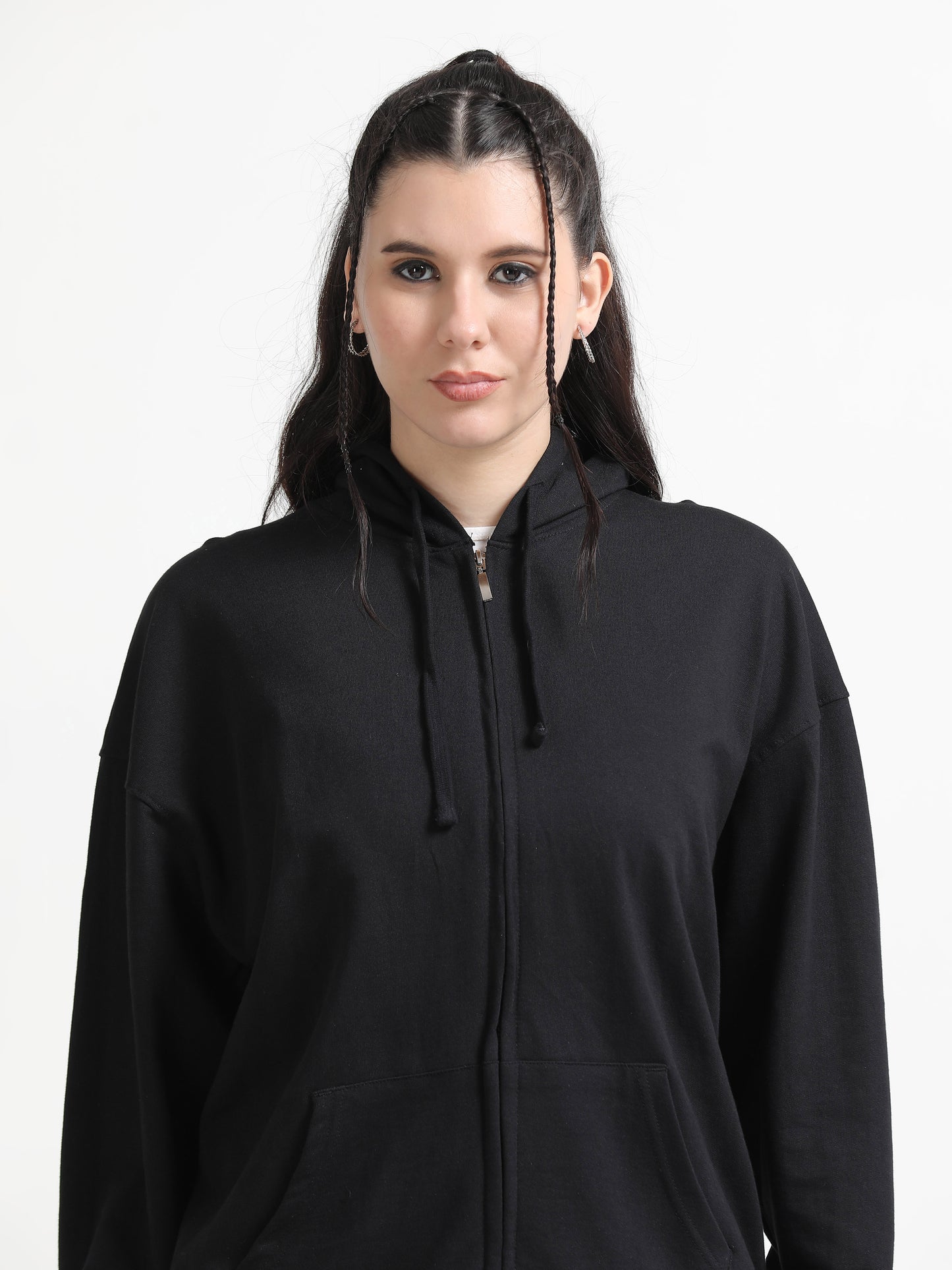 Women Oversized Hoodie Pure Cotton, Black SILISOUL