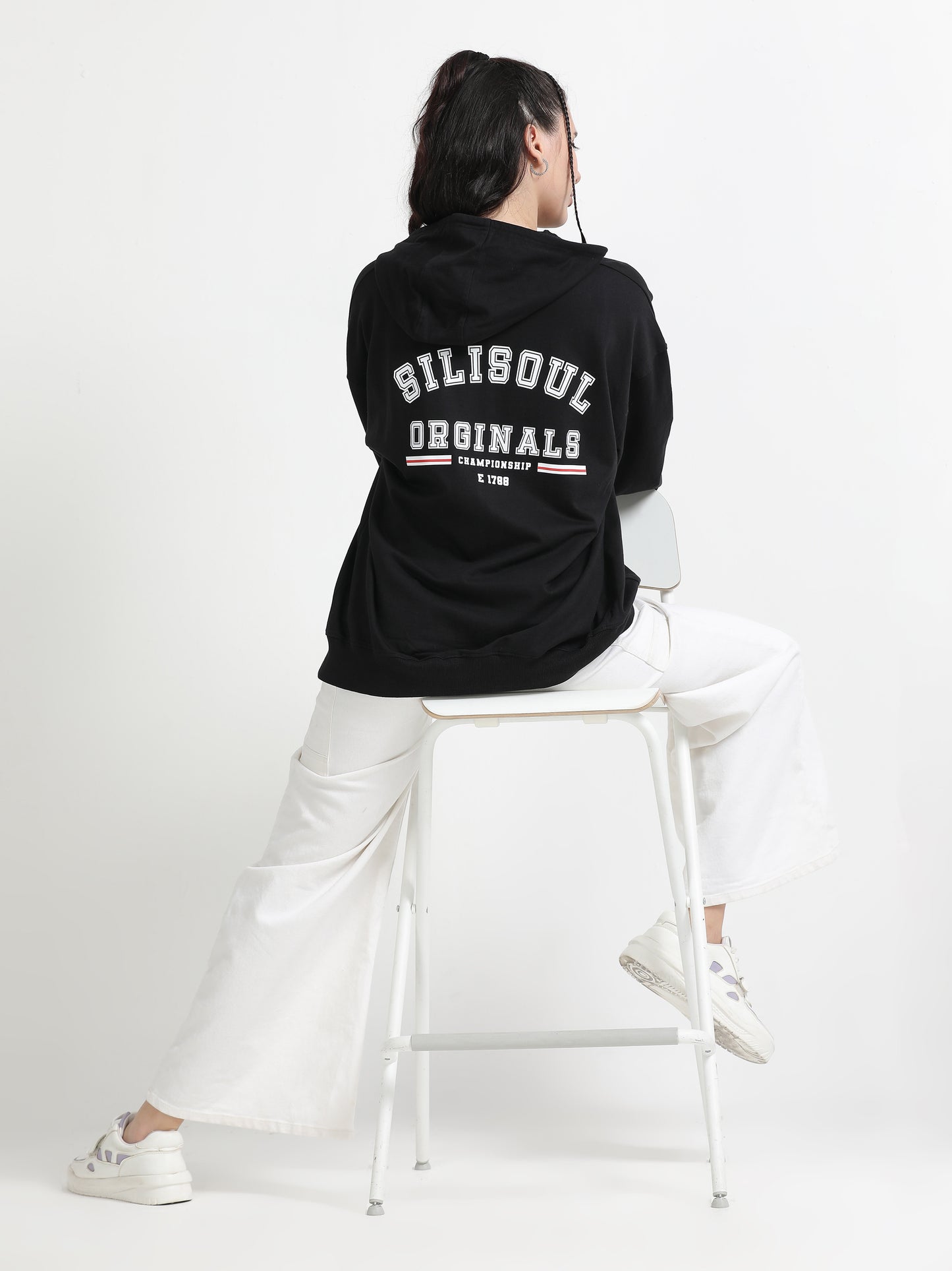 Women Oversized Hoodie Pure Cotton, Black SILISOUL