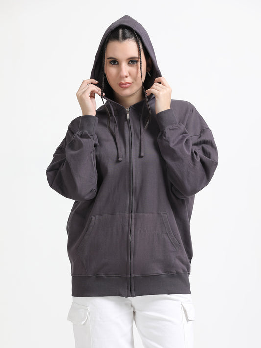 Women Oversized Hoodie Pure Cotton, Dark Grey SILISOUL