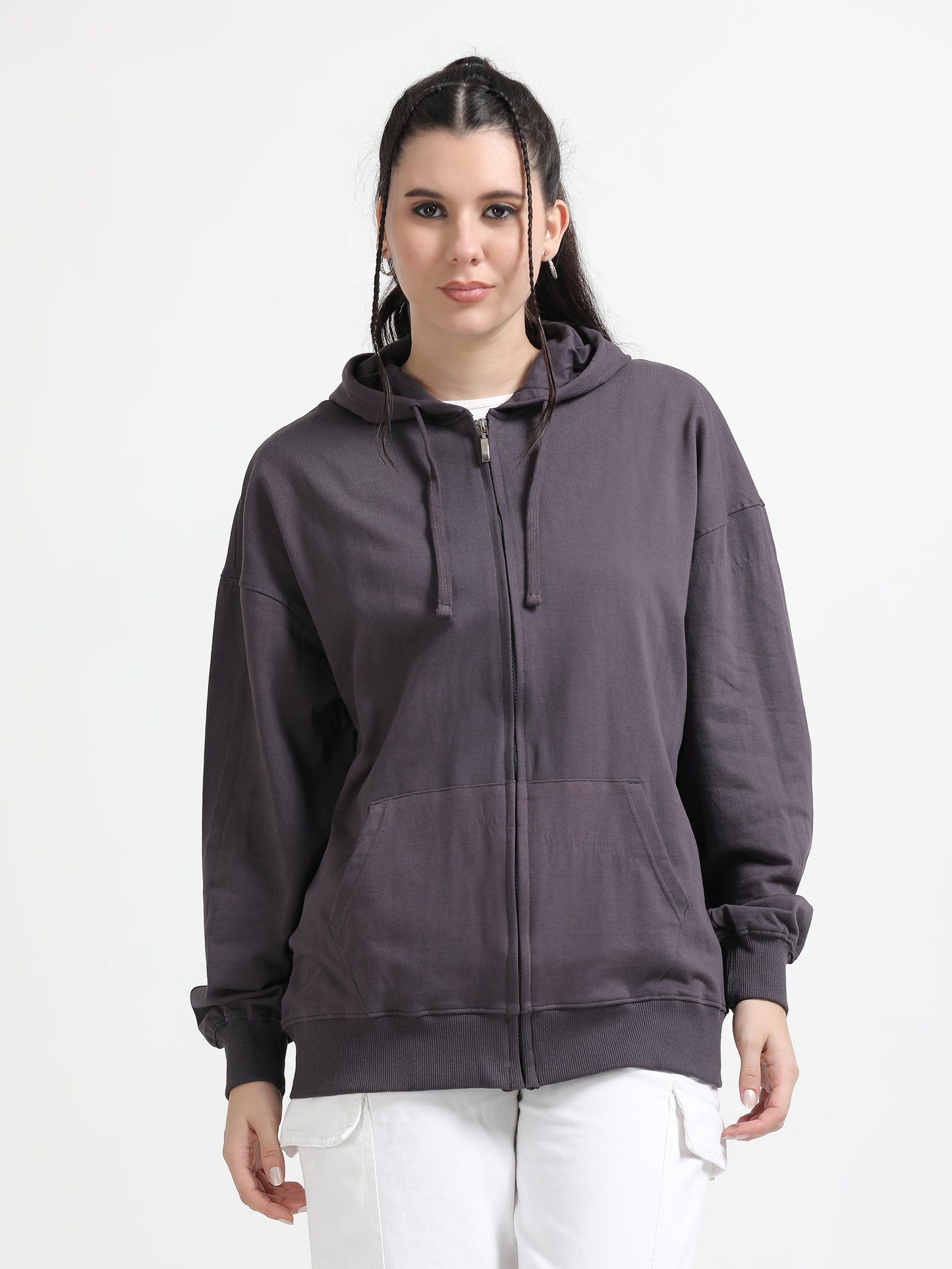 Women Oversized Hoodie Pure Cotton, Dark Grey SILISOUL