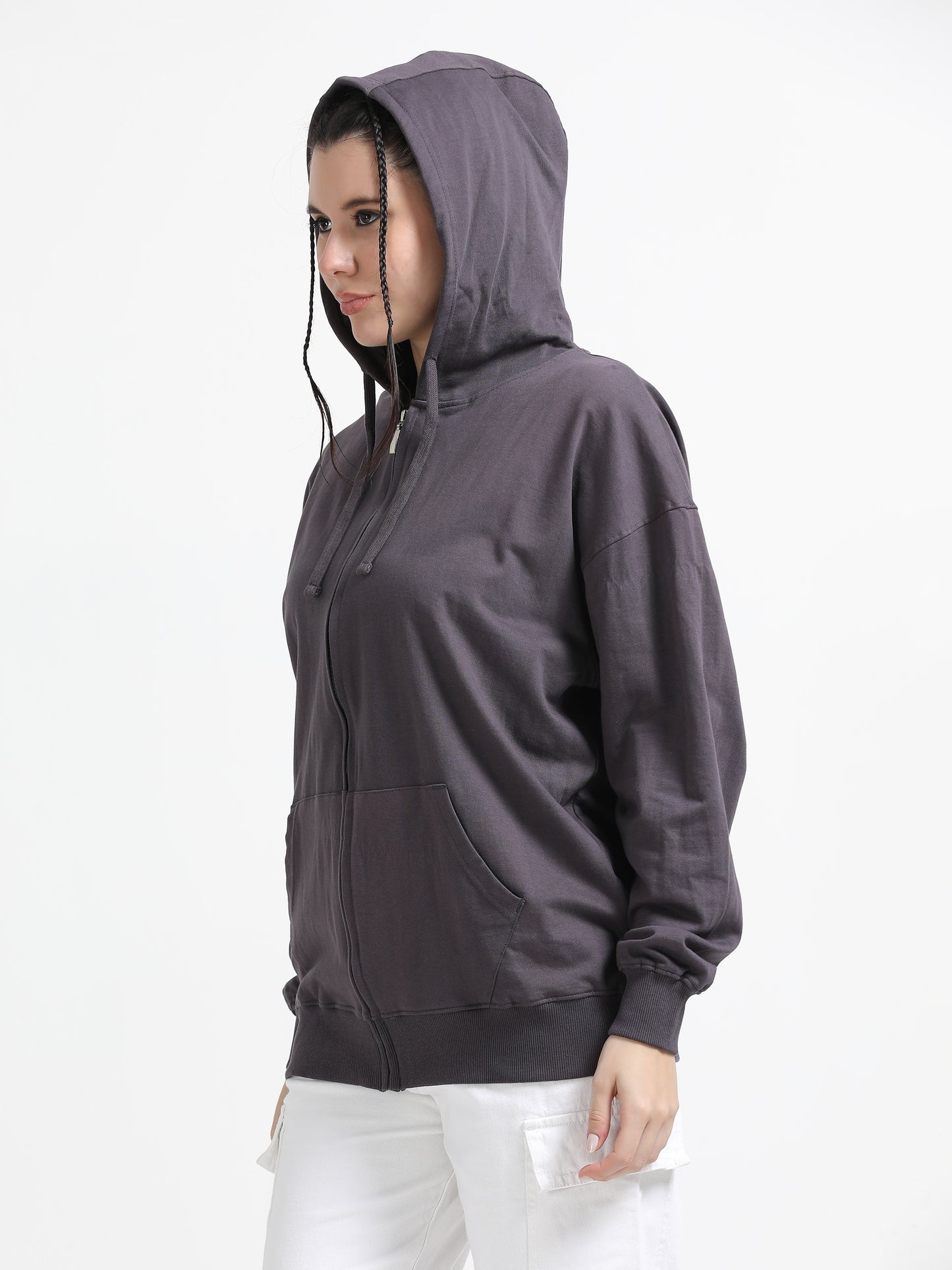 Women Oversized Hoodie Pure Cotton, Dark Grey SILISOUL