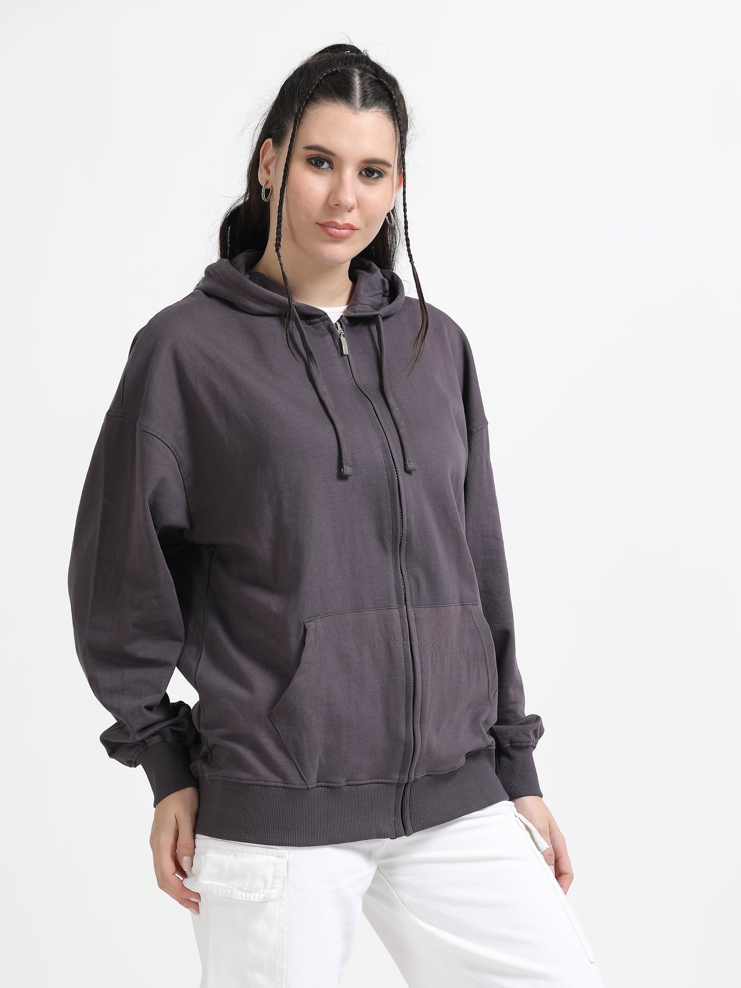 Women Oversized Hoodie Pure Cotton, Dark Grey SILISOUL