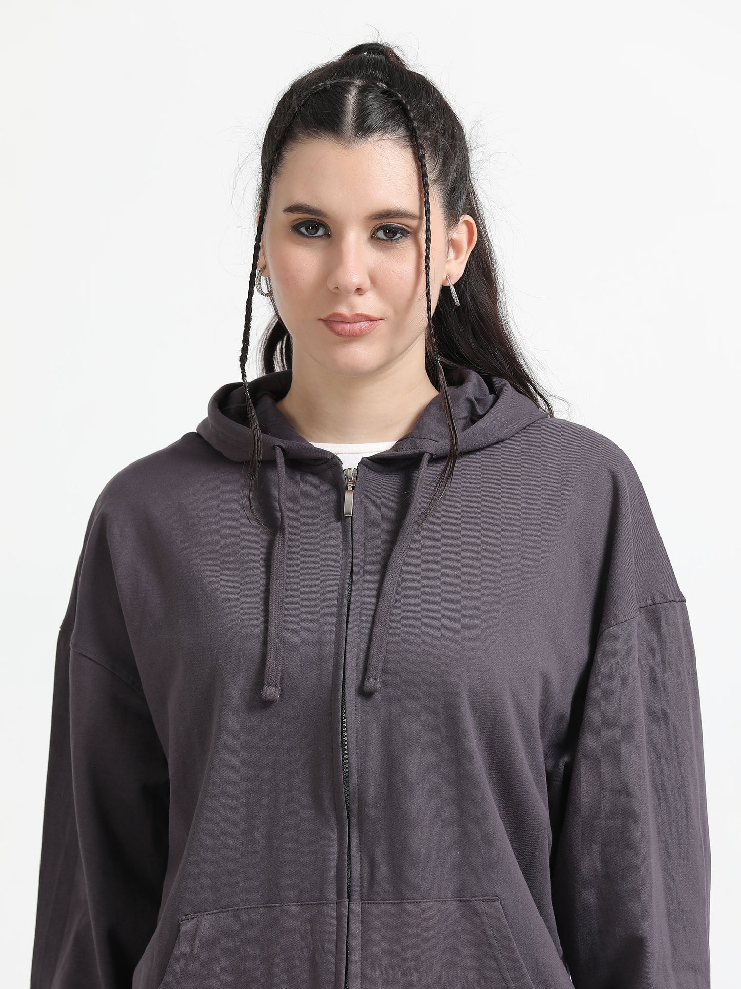 Women Oversized Hoodie Pure Cotton, Dark Grey SILISOUL