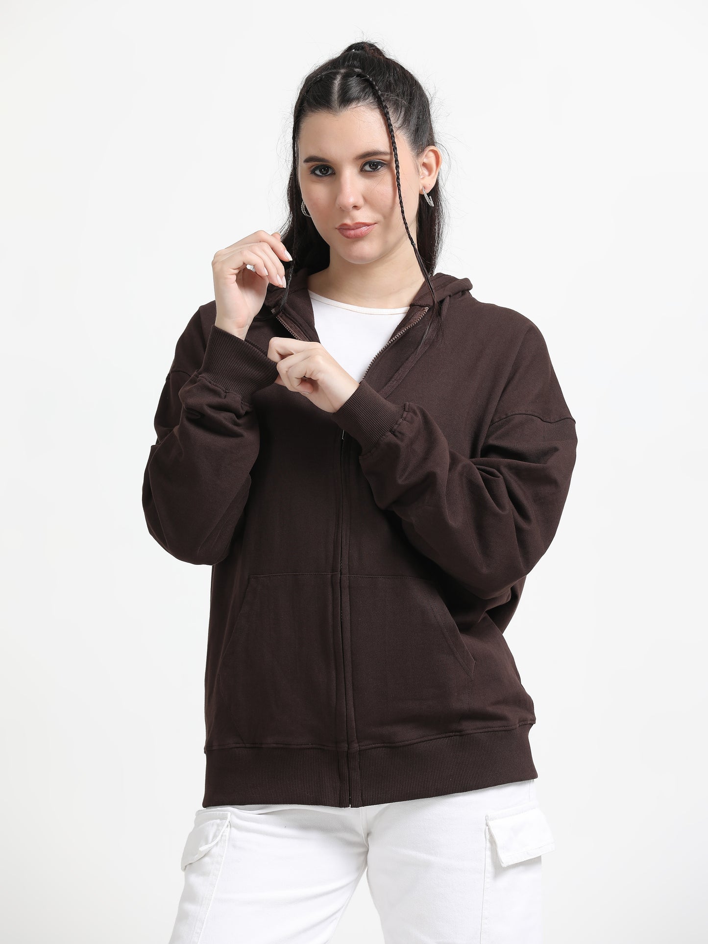 Women Oversized Hoodie Pure Cotton, Brown SILISOUL