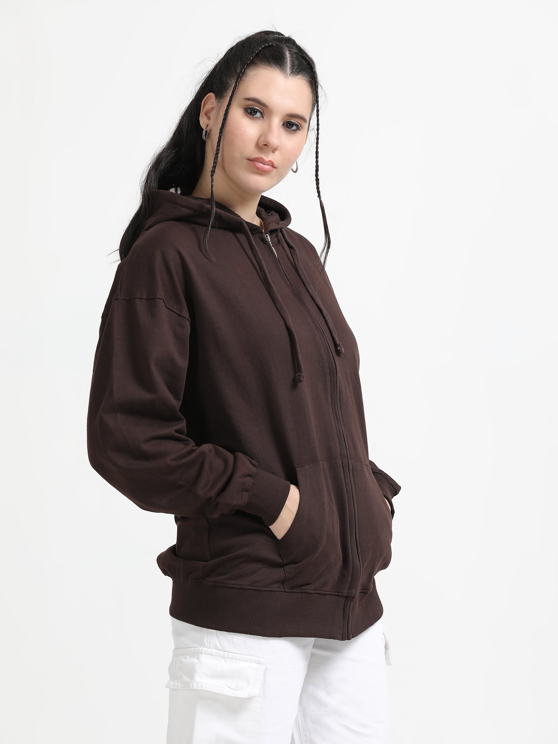 Women Oversized Hoodie Pure Cotton, Brown SILISOUL