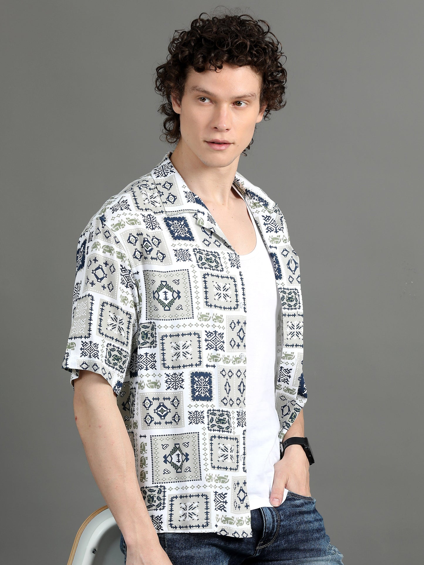 Premium Men Summer Shirt, Oversized Fit, Viscose Rayon, Half Sleeve, Printed