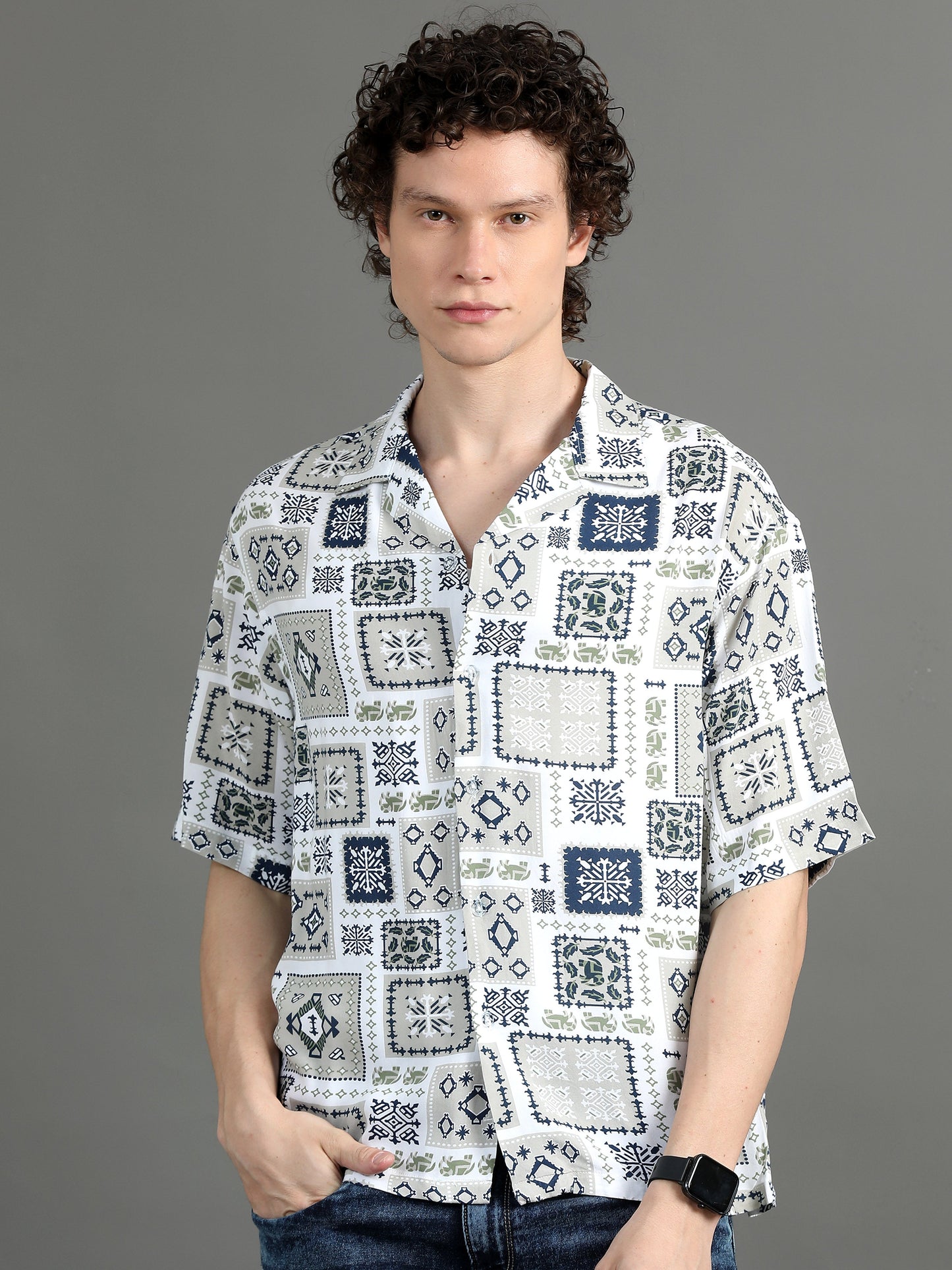 Premium Men Summer Shirt, Oversized Fit, Viscose Rayon, Half Sleeve, Printed