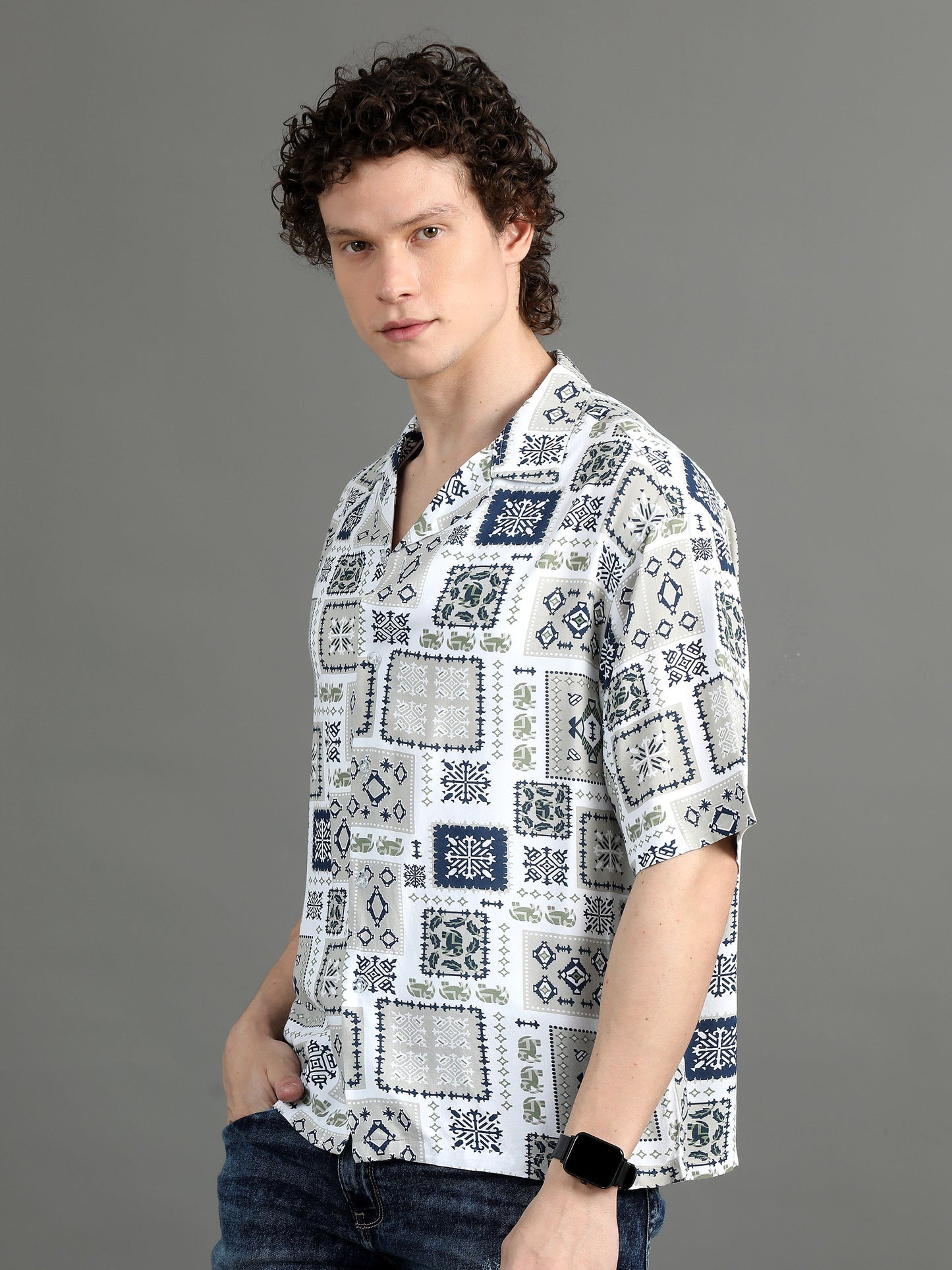 Premium Men Summer Shirt, Oversized Fit, Viscose Rayon, Half Sleeve, Printed