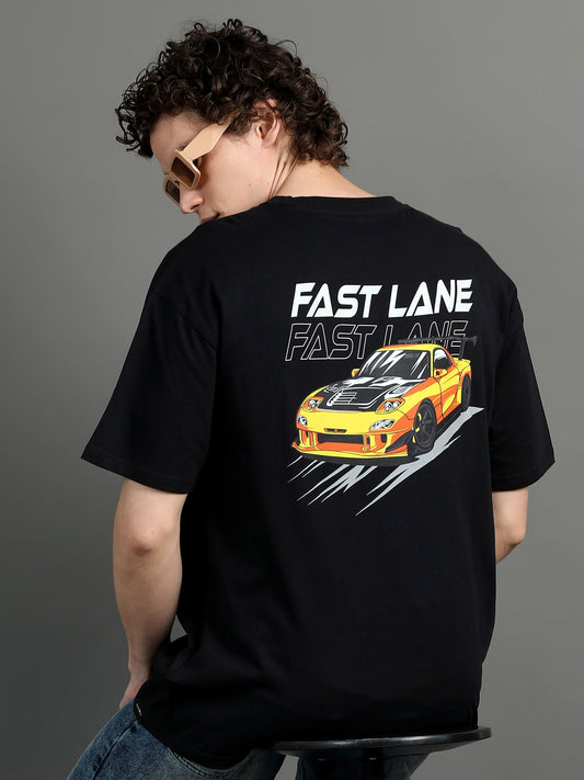 Men FAST LANE Printed Oversized T-Shirt SILISOUL