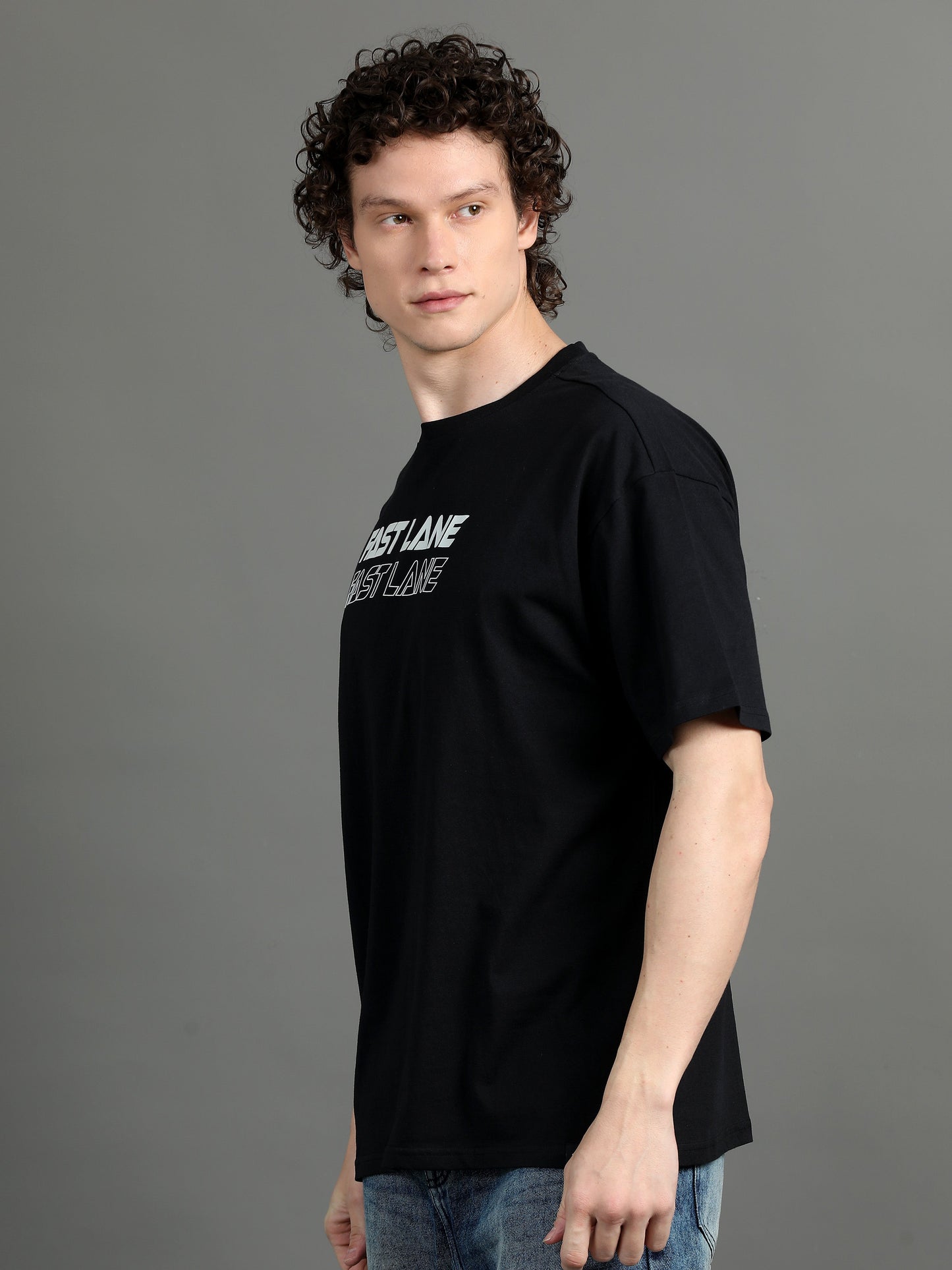 Men FAST LANE Printed Oversized T-Shirt