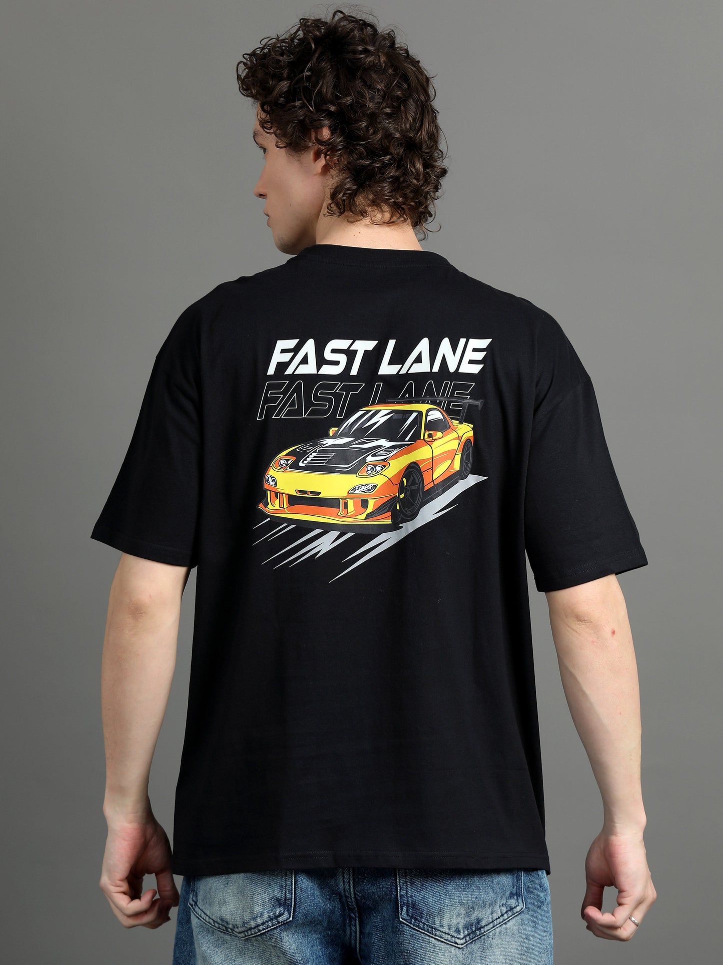 Men FAST LANE Printed Oversized T-Shirt