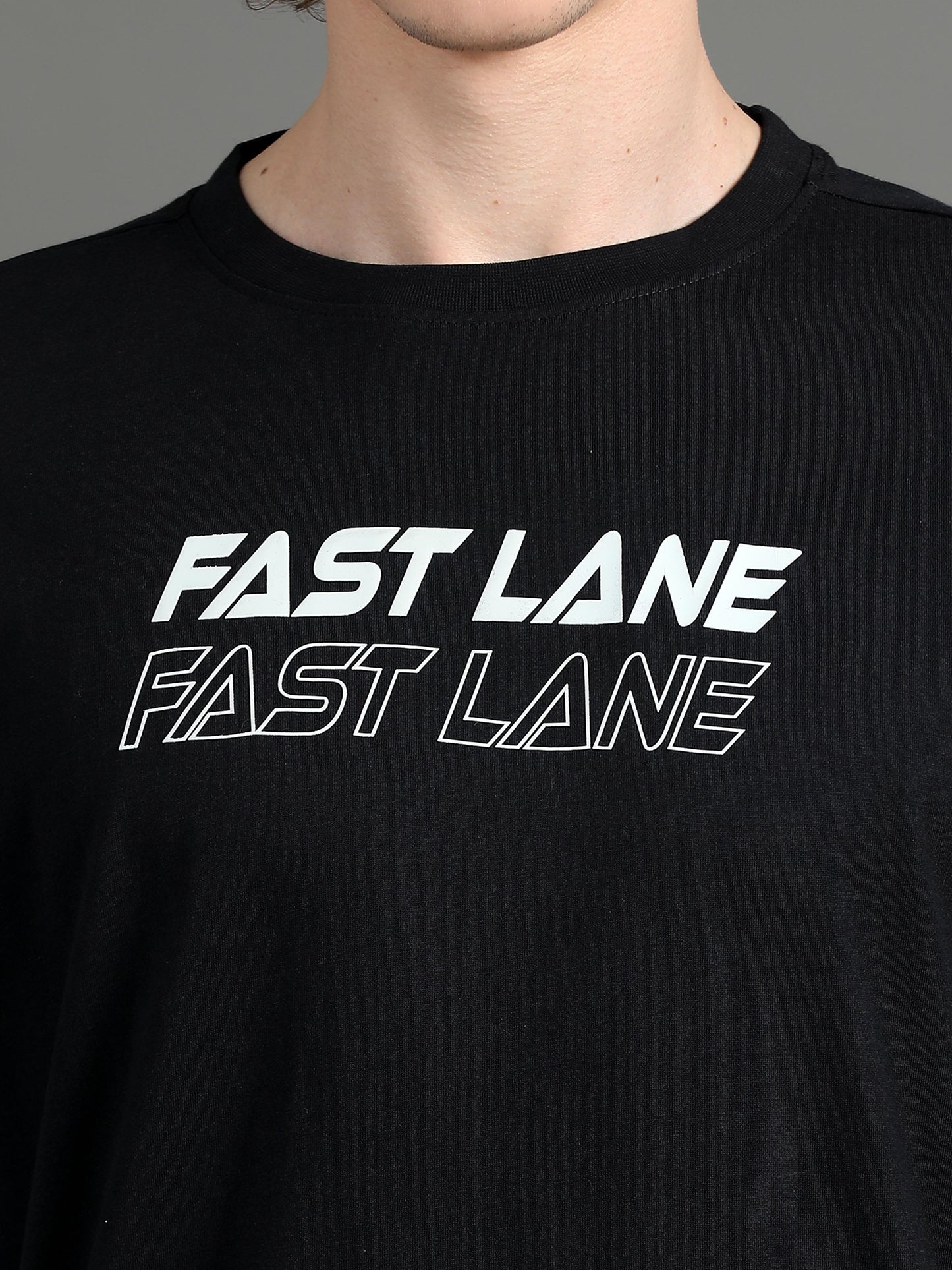 Men FAST LANE Printed Oversized T-Shirt