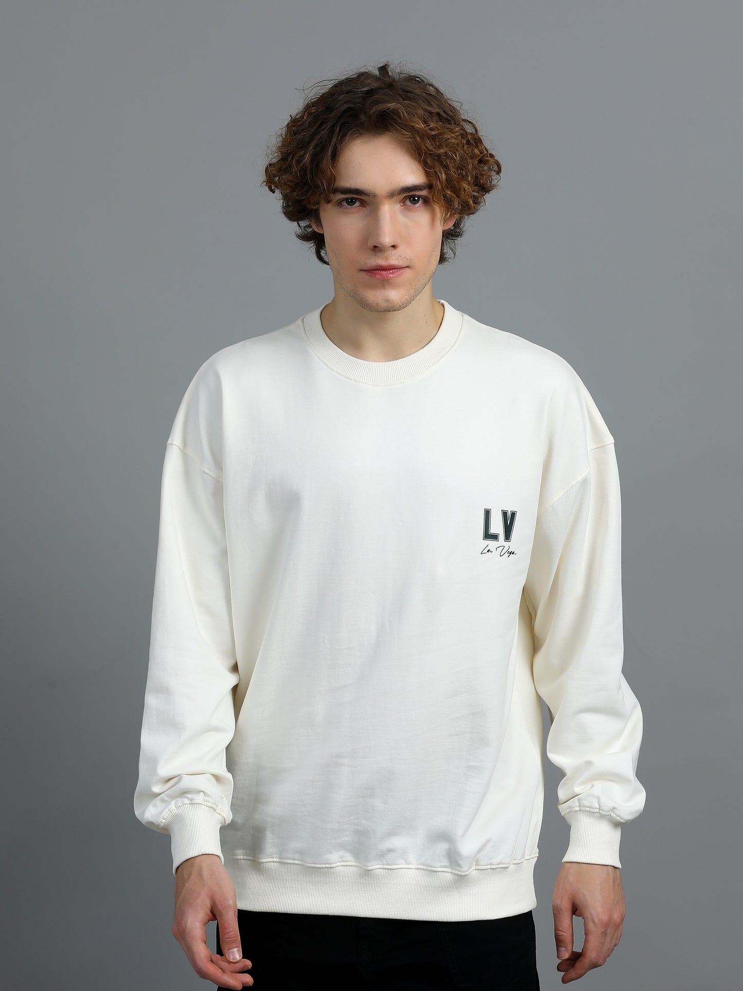 Men Printed Oversized Sweatshirt Pure Cotton Full Sleeve Off white SILISOUL