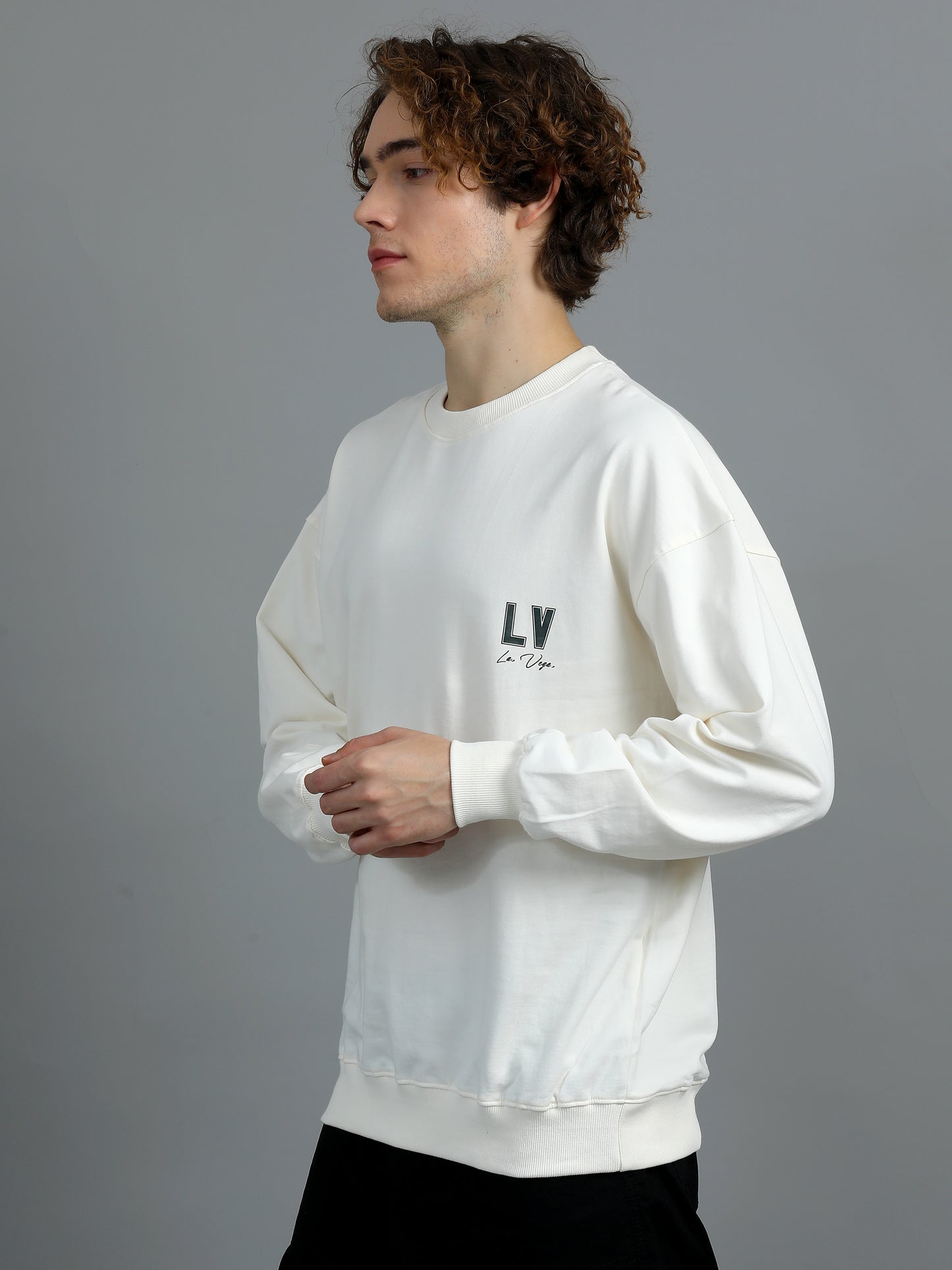 Men Printed Oversized Sweatshirt Pure Cotton Full Sleeve Off white SILISOUL