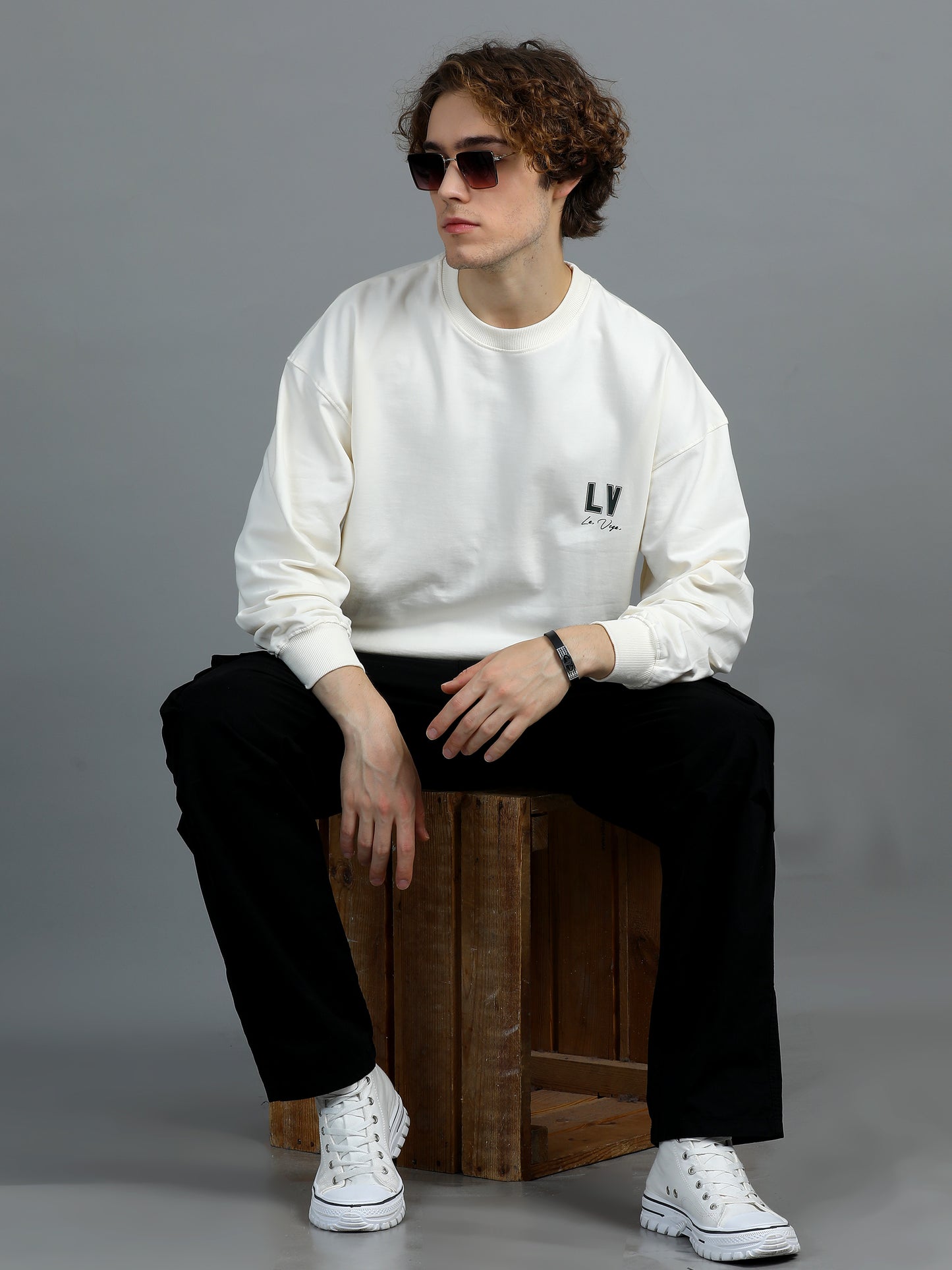 Men Printed Oversized Sweatshirt Pure Cotton Full Sleeve Off white SILISOUL