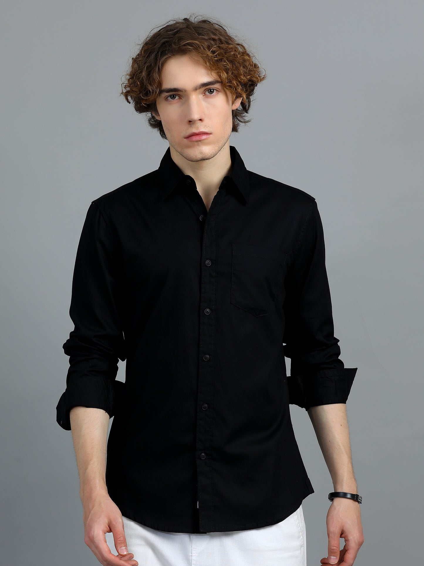 Textured Men Shirt, Regular Fit, Pure Cotton, Full Sleeve, Black SILISOUL