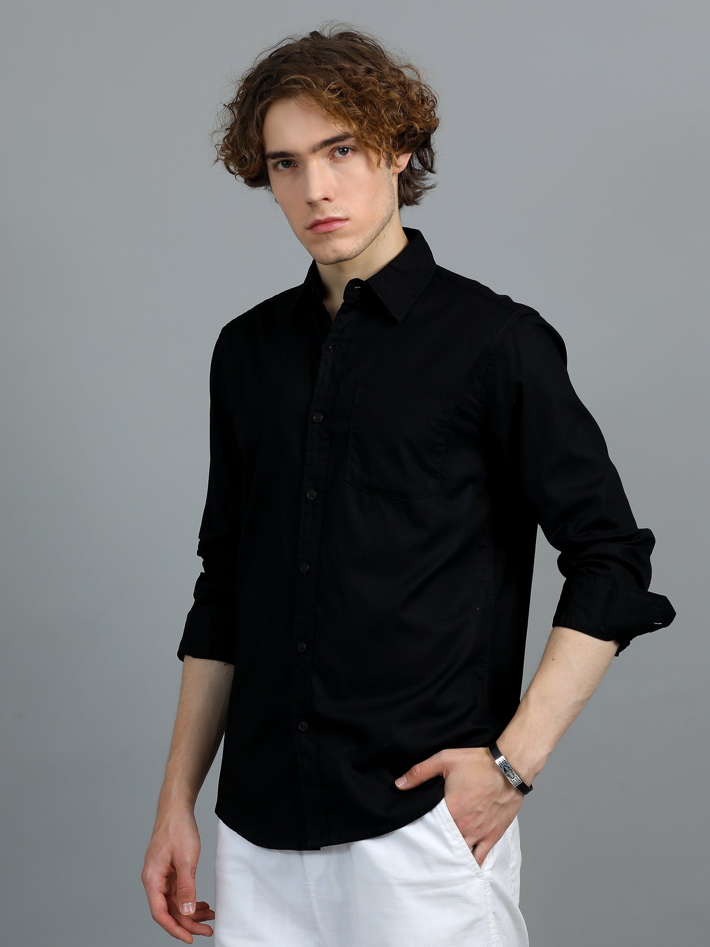 Textured Men Shirt, Regular Fit, Pure Cotton, Full Sleeve, Black SILISOUL