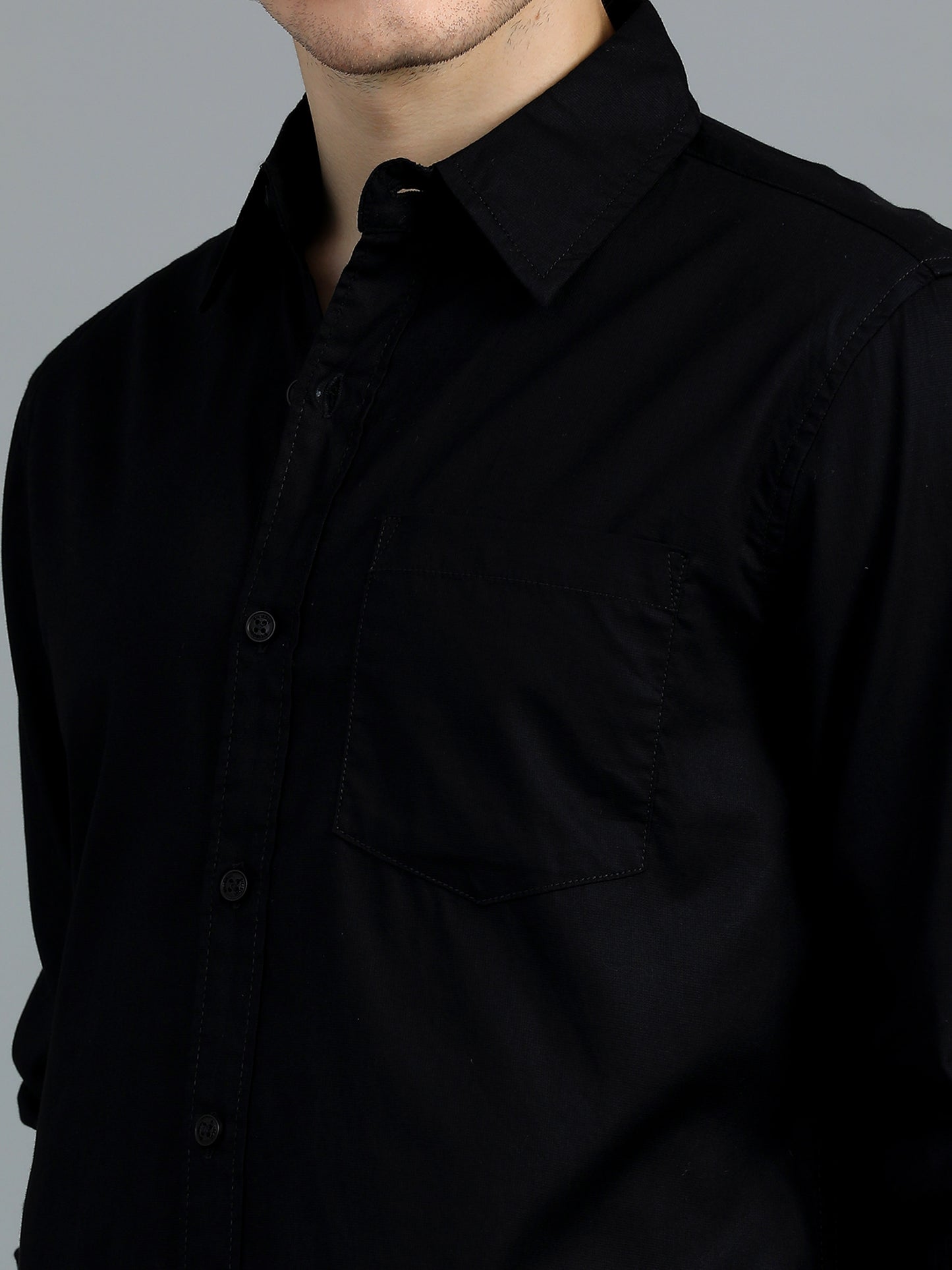 Textured Men Shirt, Regular Fit, Pure Cotton, Full Sleeve, Black SILISOUL