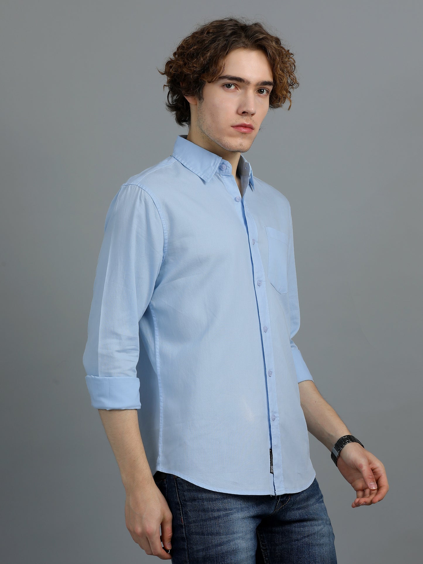 Textured Men Shirt, Regular Fit, Pure Cotton, Full Sleeve, Light Blue