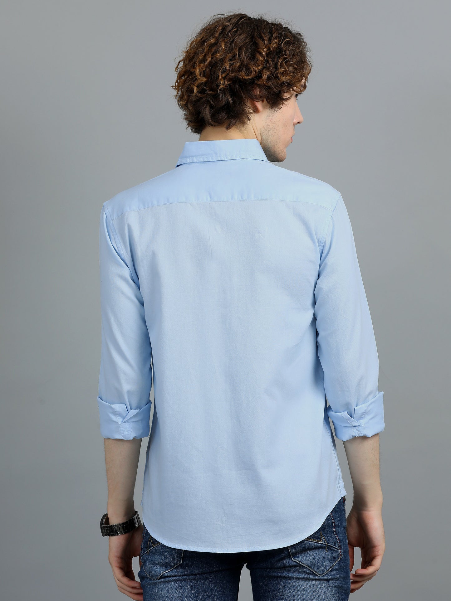 Textured Men Shirt, Regular Fit, Pure Cotton, Full Sleeve, Light Blue