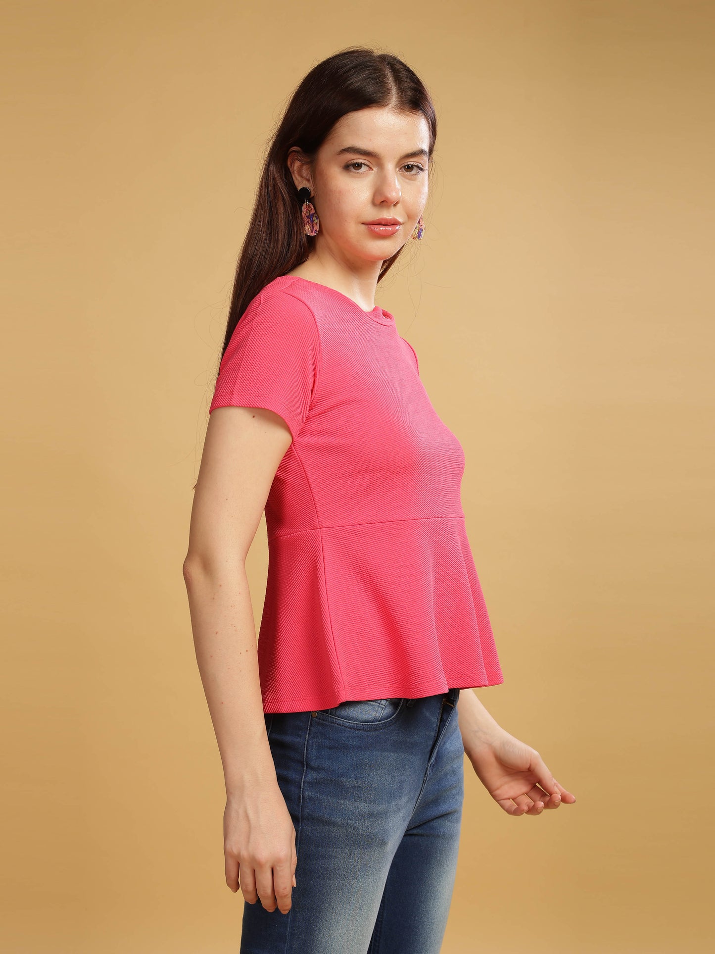 Women Karara Top, Short Sleeve, Polyester, Pink SILISOUL