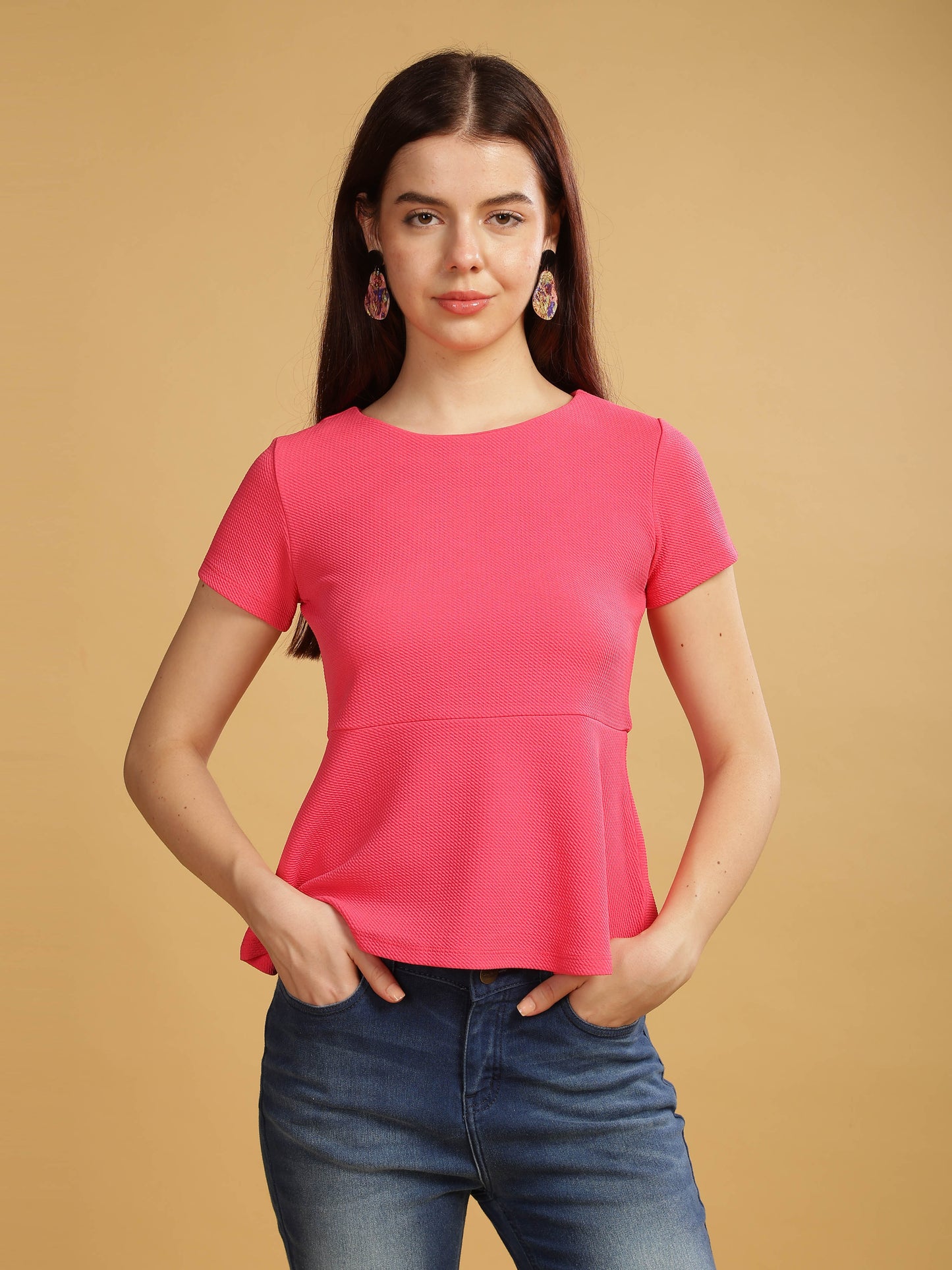 Women Karara Top, Short Sleeve, Polyester, Pink SILISOUL