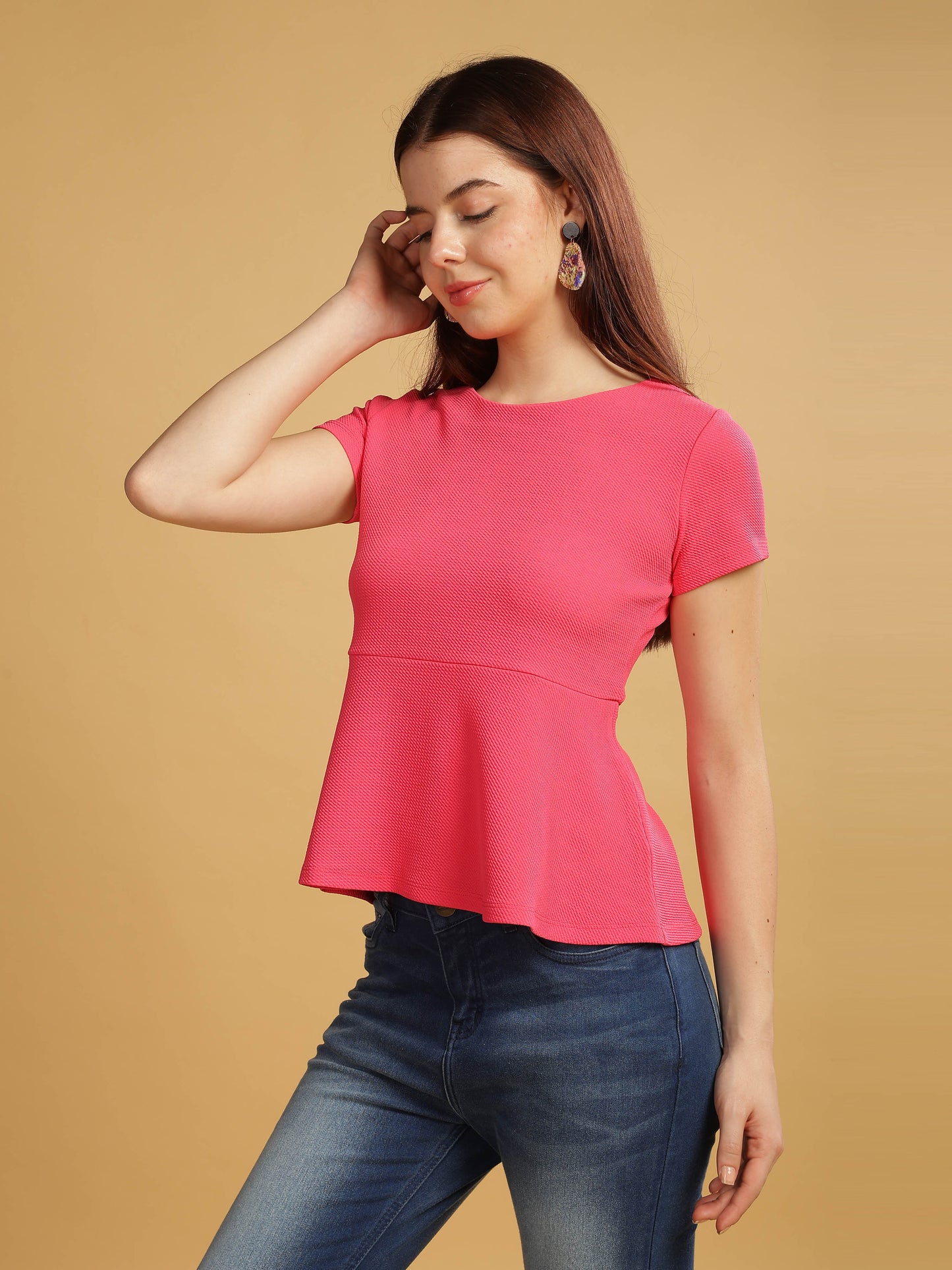 Women Karara Top, Short Sleeve, Polyester, Pink SILISOUL