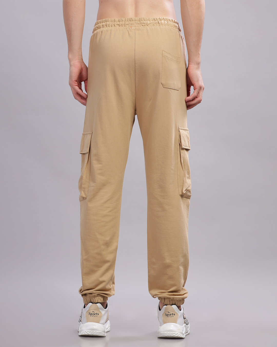 Men Cotton Regular Fit Cargo joggers, Beige