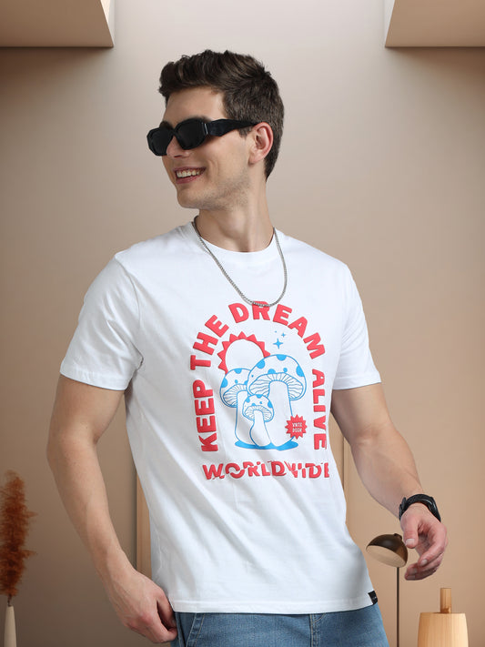 Men KEEP THE DREAM ALIVE Printed Regular Fit T-Shirt SILISOUL