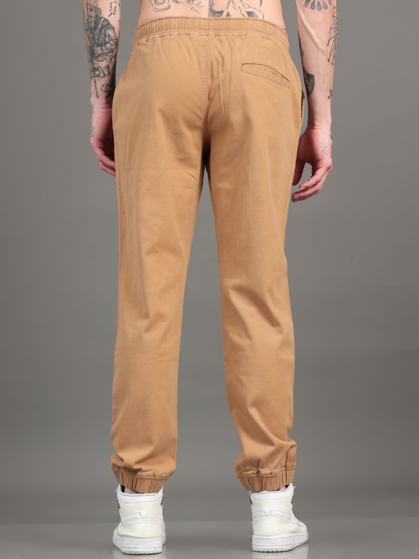 Men Cotton Regular Fit Joggers, KHAKI