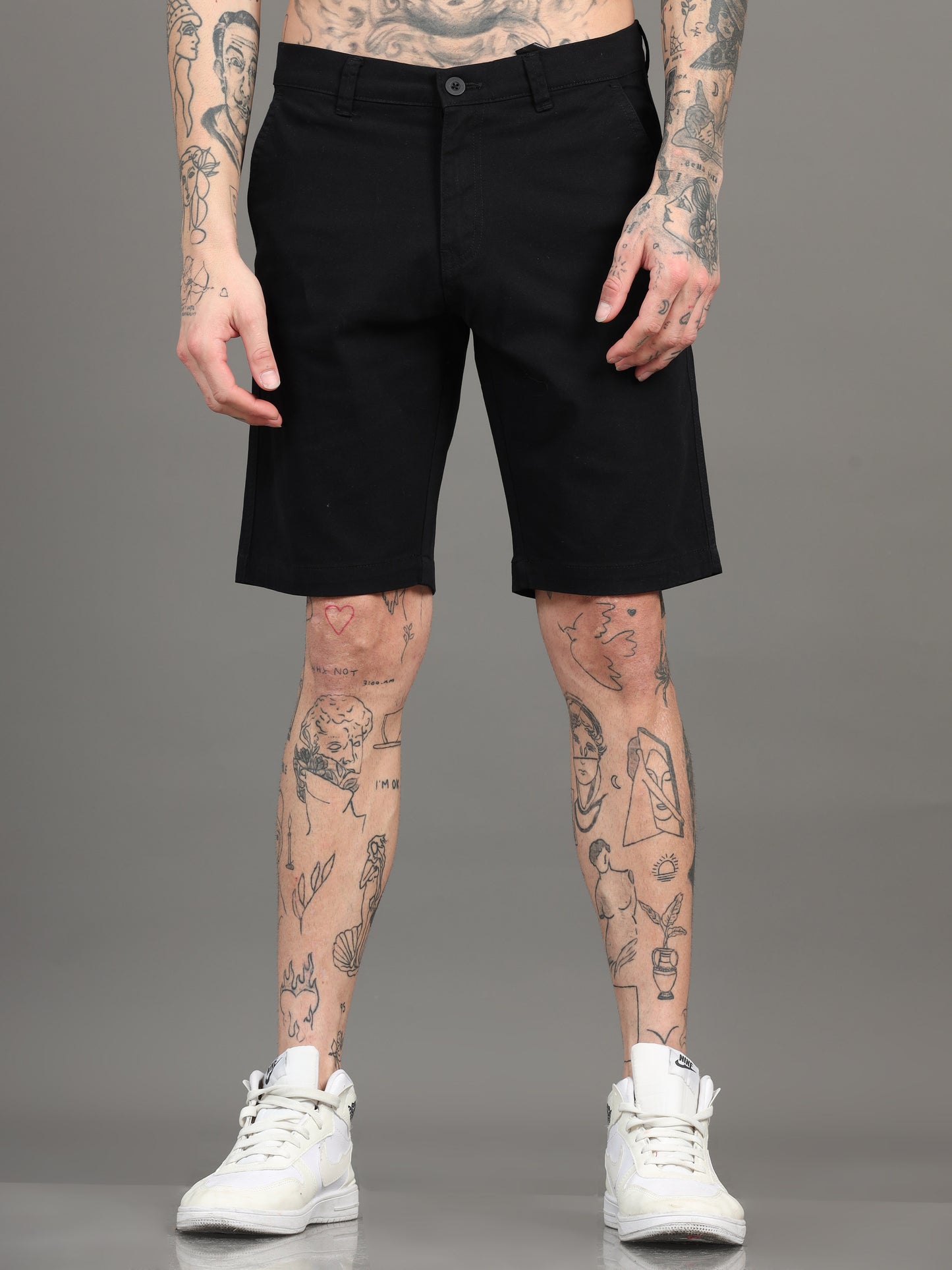 Men Cotton Regular Fit Basic Shorts, BLACK