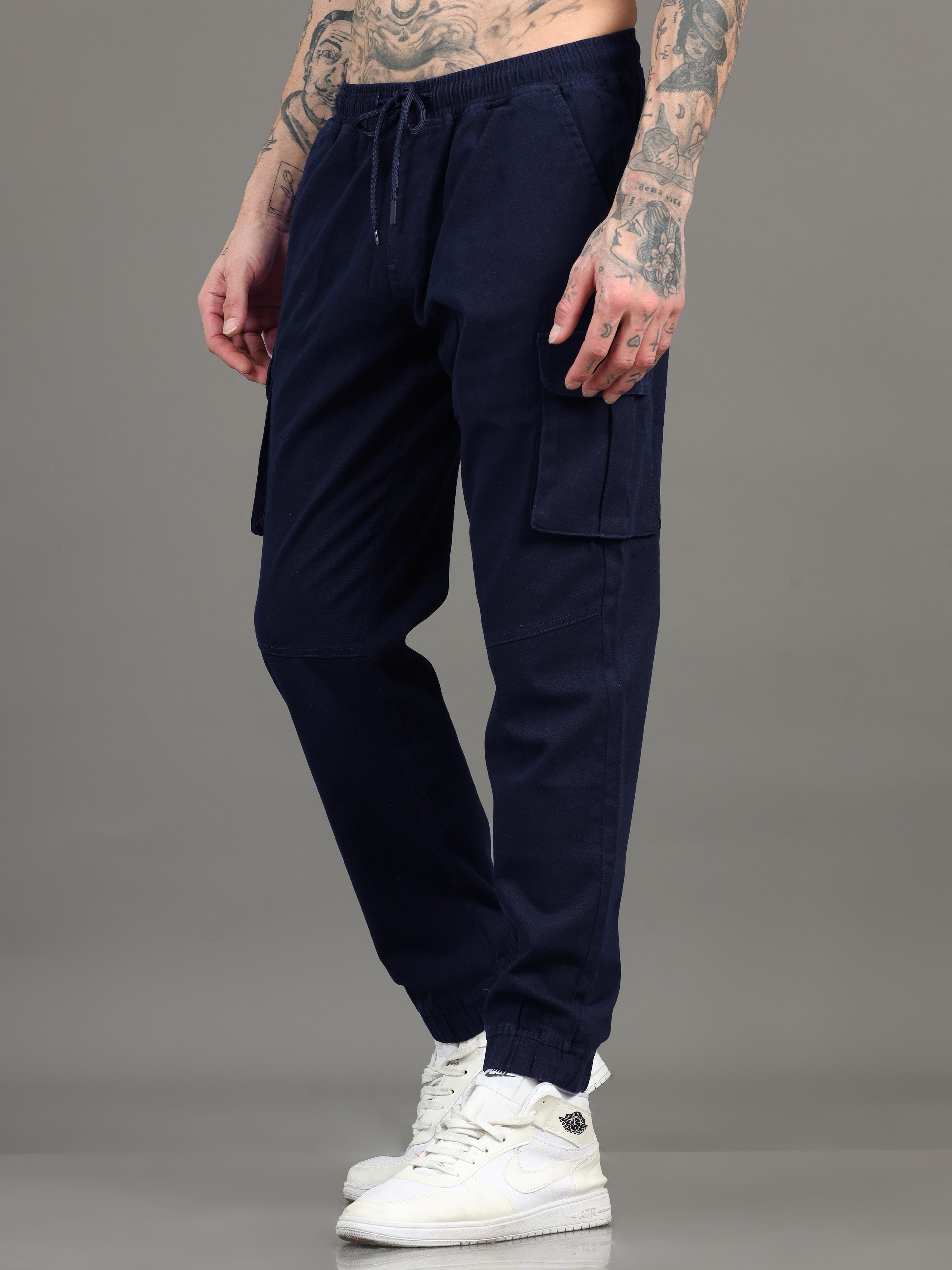 Navy blue cargo sweatpants on sale