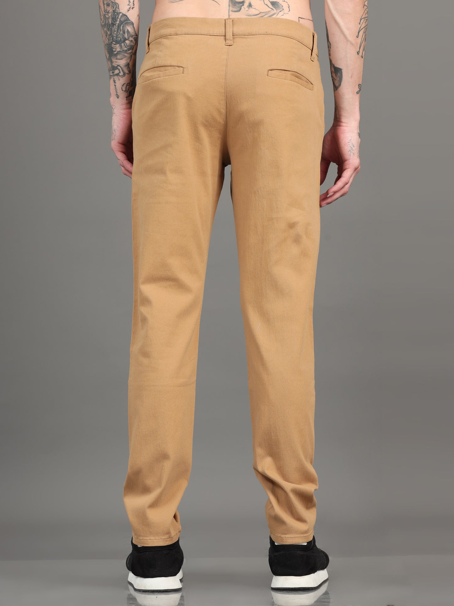 Men Cotton Regular Fit Trousers, KHAKI