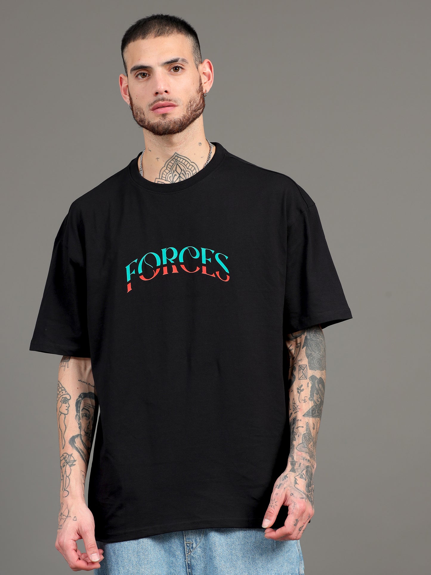 Men FORCES Printed Oversized T-Shirt