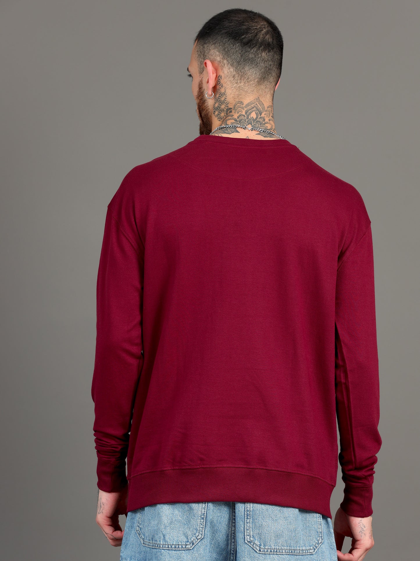 Men Maroon Long Sleeve Solid Oversized T-Shirt