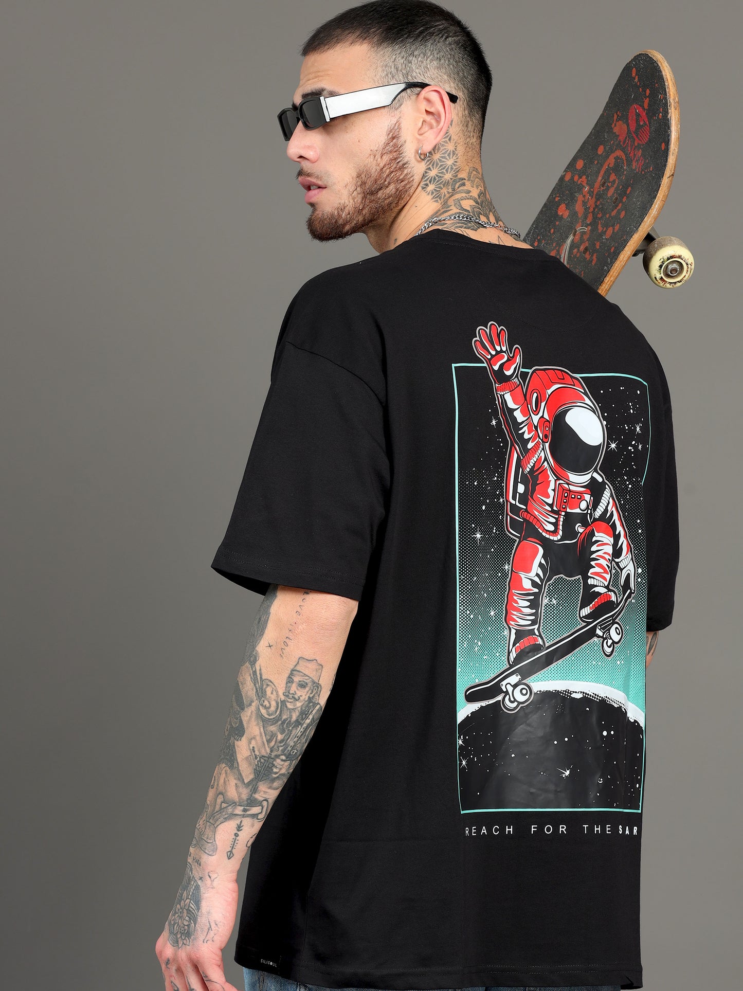 Men SPACE ADVENTURE Printed Oversized T-Shirt SILISOUL